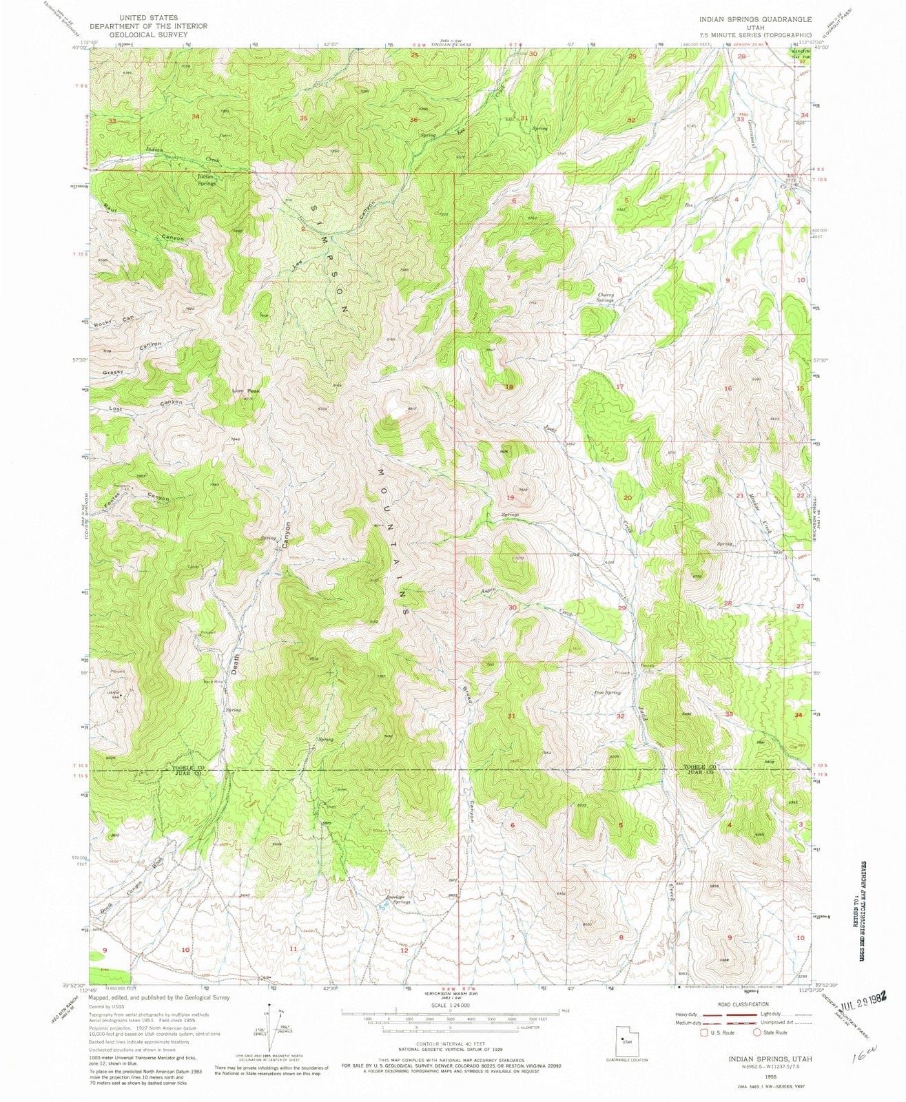 1955 Indian Springs, UT - Utah - USGS Topographic Map