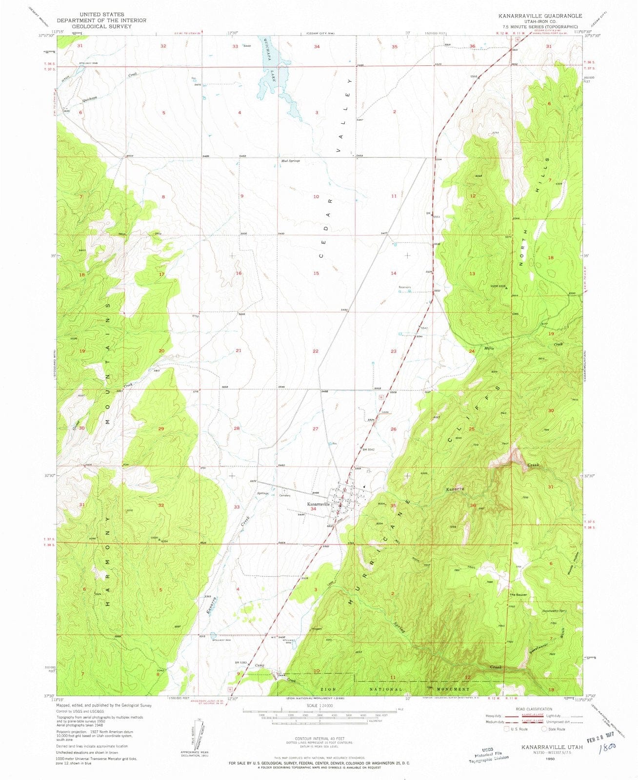1950 Kanarraville, UT Utah USGS Topographic Map Historic Pictoric