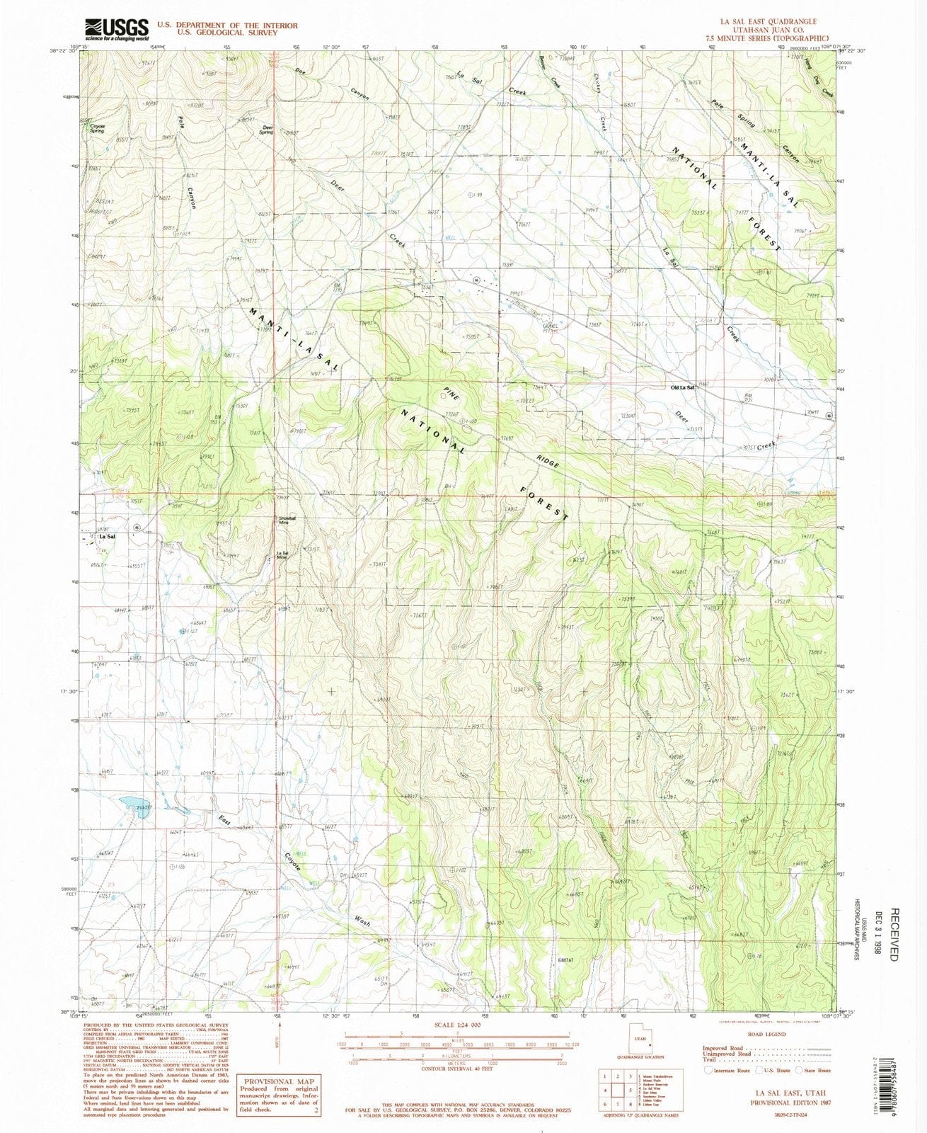 1987 La Sal East, UT - Utah - USGS Topographic Map