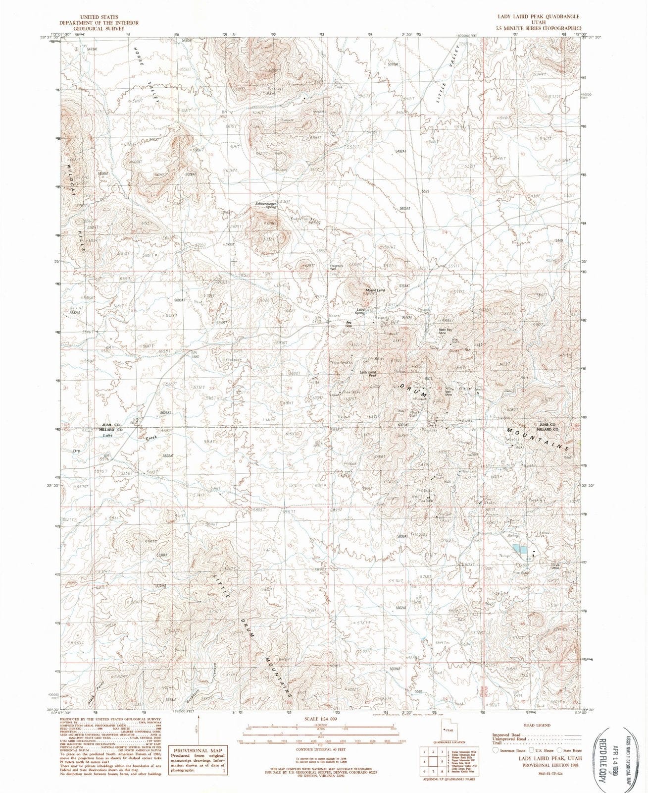 1988 Lady Laird Peak, UT - Utah - USGS Topographic Map