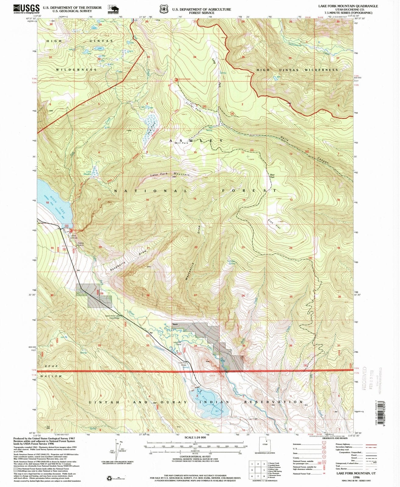 1996 Lake Fork Mountain, UT - Utah - USGS Topographic Map