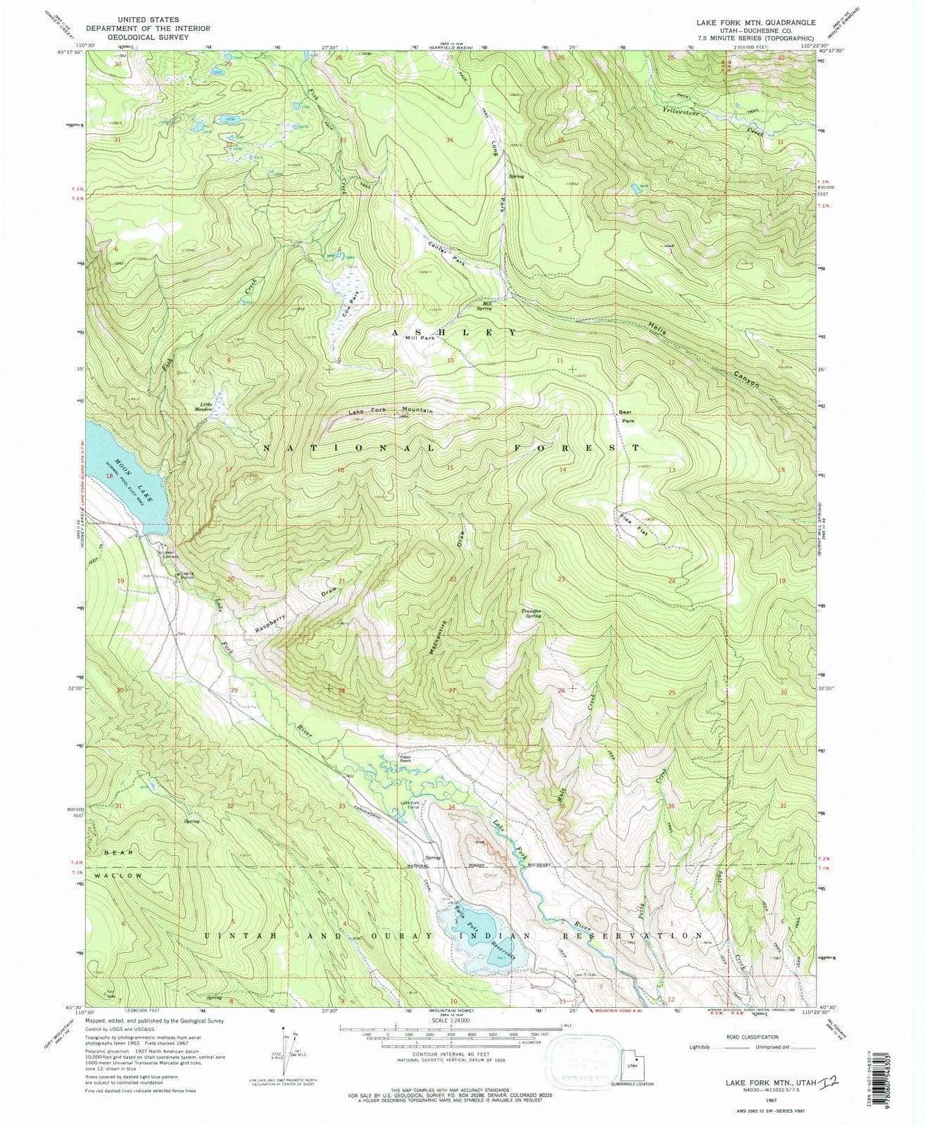 1967 Lake Fork MTN, UT - Utah - USGS Topographic Map