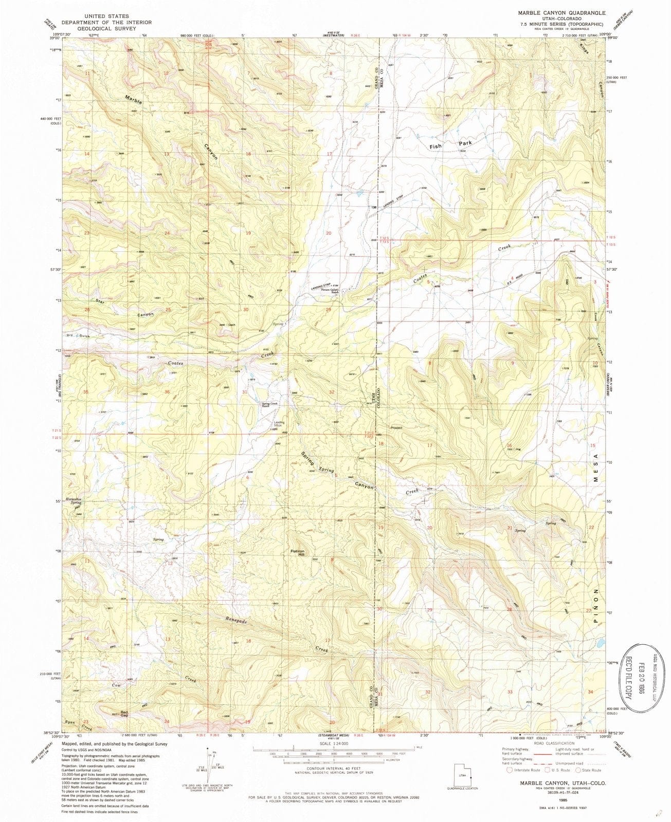 1985 Marble Canyon, UT - Utah - USGS Topographic Map