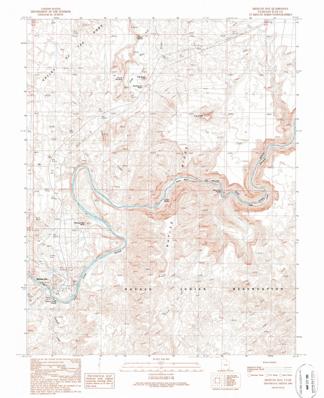 1989 Mexican Hat, UT - Utah - USGS Topographic Map