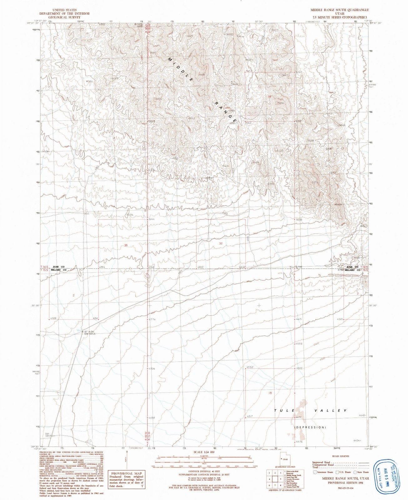 1991 Middle Range South, UT - Utah - USGS Topographic Map