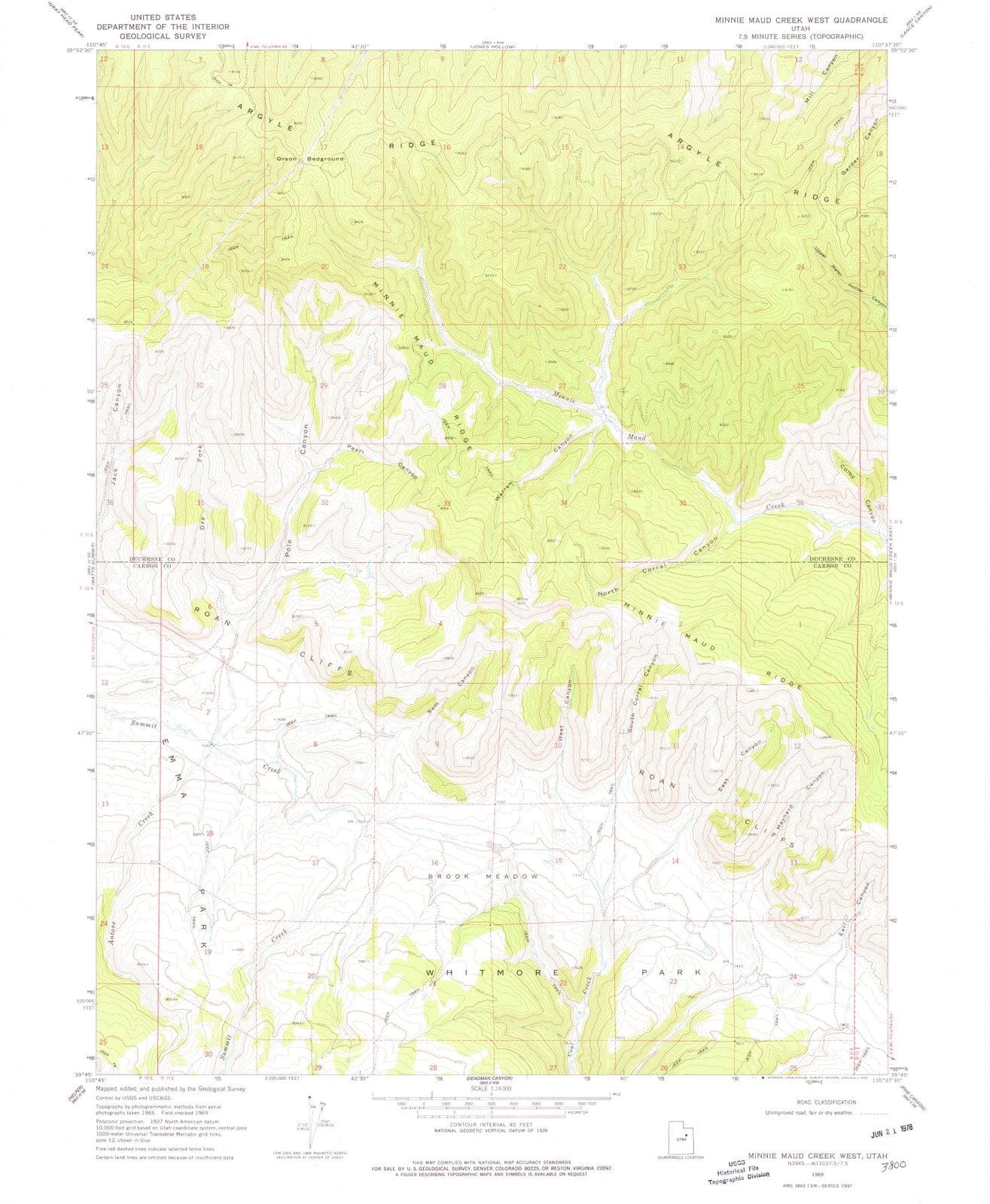 1969 Minnie Maud Creek West, UT - Utah - USGS Topographic Map