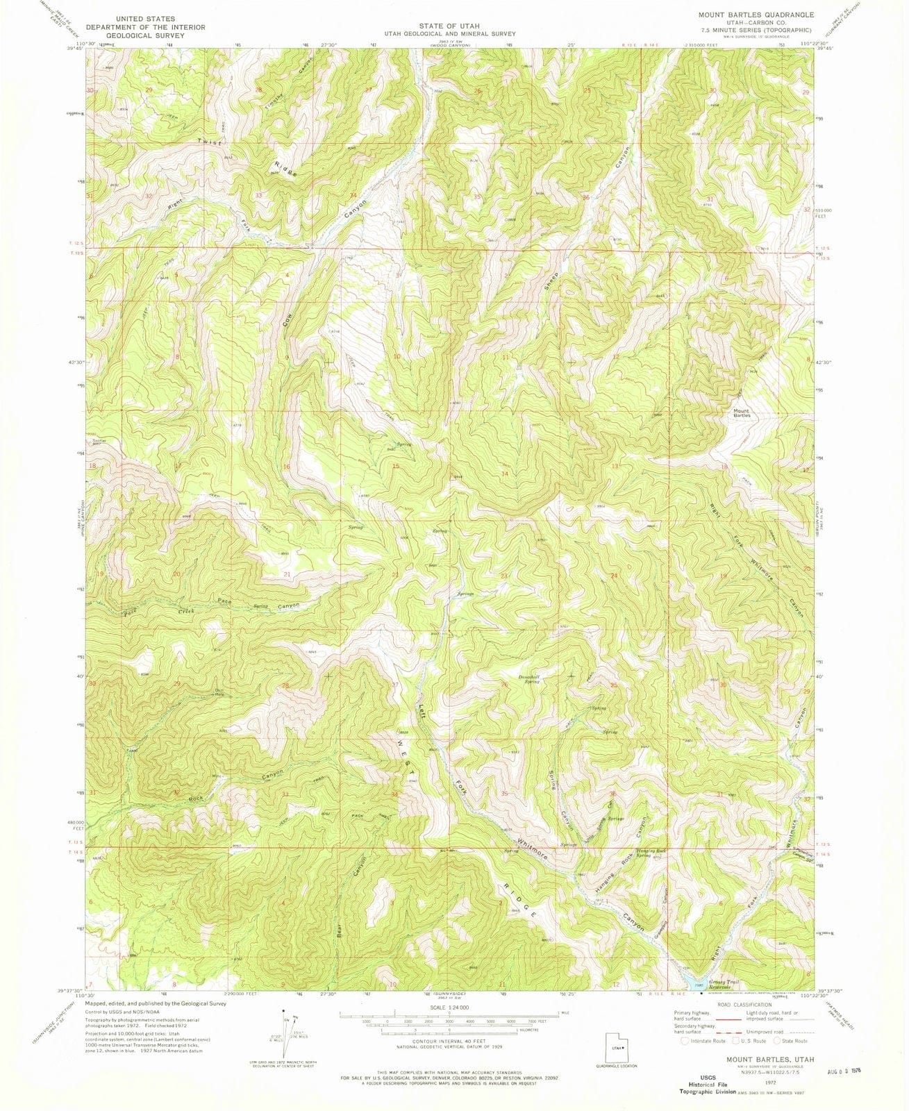 1972 Mount Bartles, UT - Utah - USGS Topographic Map