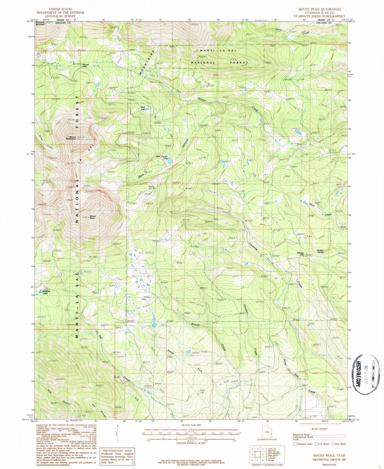 1987 Mount Peale, UT - Utah - USGS Topographic Map