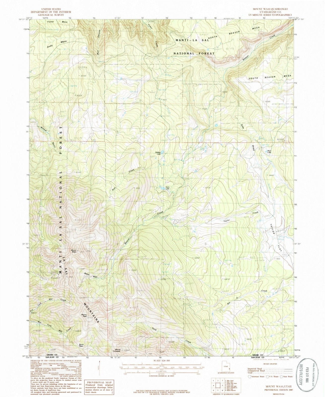 1985 Mount Waas, UT - Utah - USGS Topographic Map