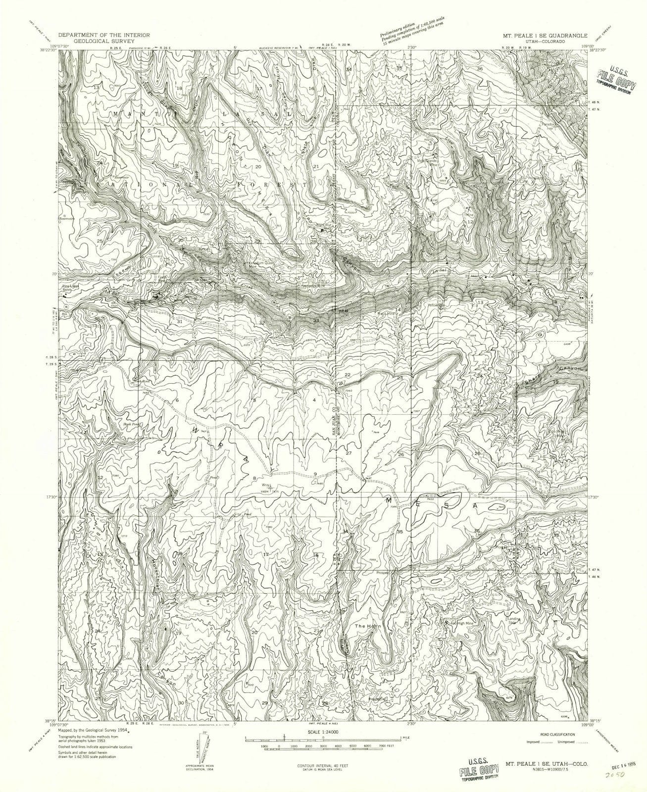 1954 Mt Peale 1, UT - Utah - USGS Topographic Map