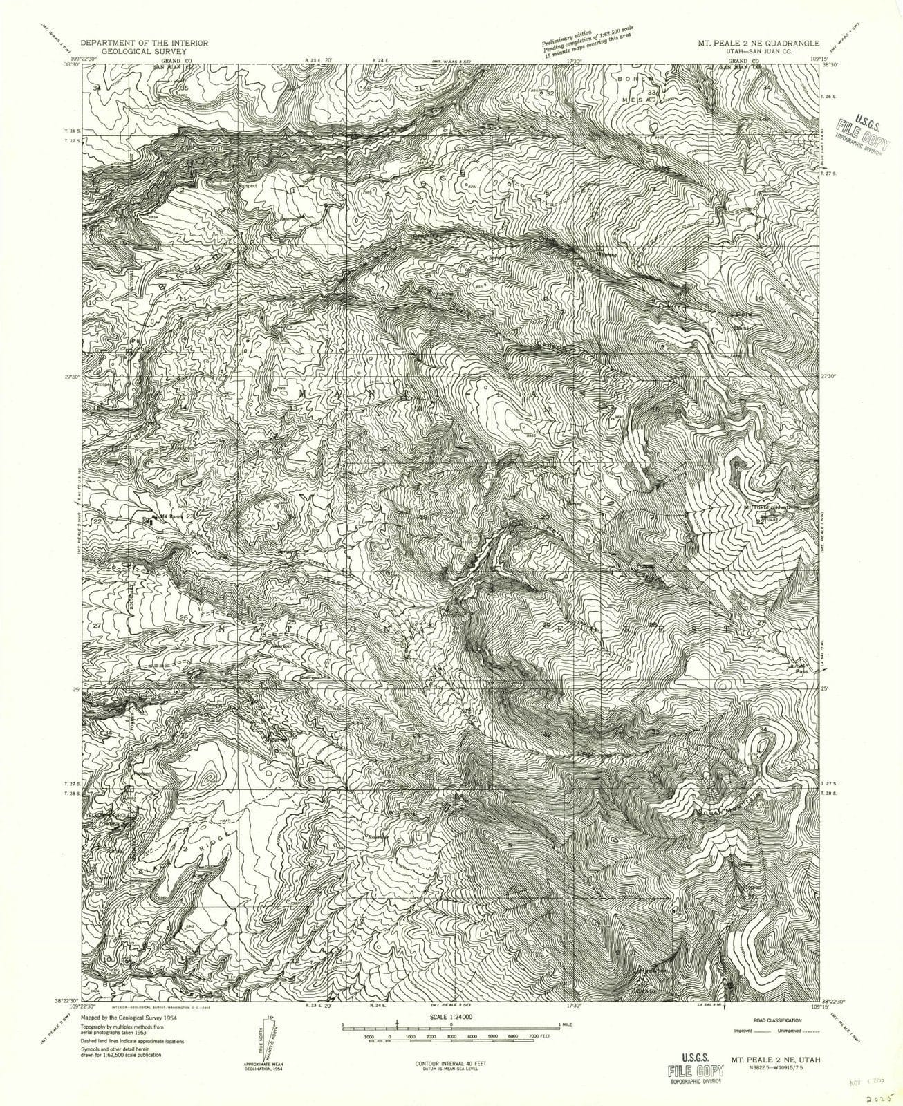 1954 Mt Peale 2, UT - Utah - USGS Topographic Map