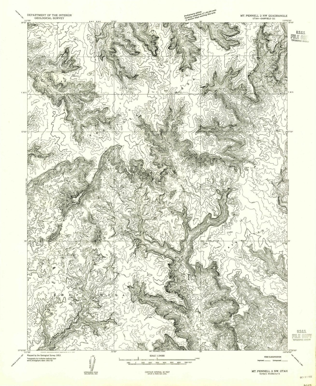 1953 Mt Pennell 2, UT - Utah - USGS Topographic Map