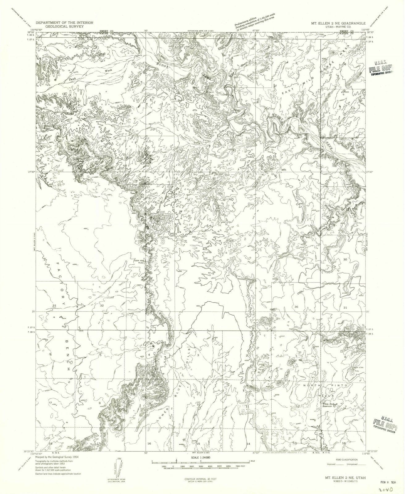 1954 Mt. Ellen 2, UT - Utah - USGS Topographic Map