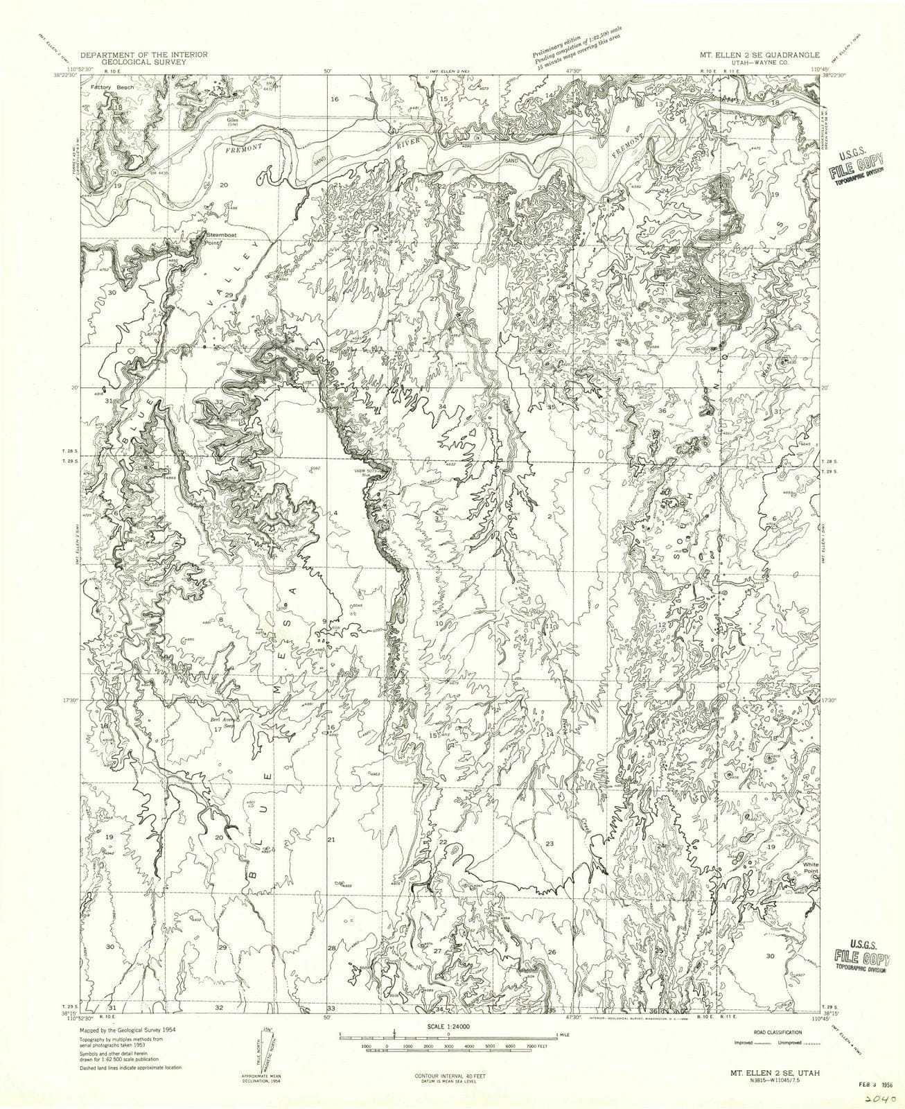 1954 Mt. Ellen 2, UT - Utah - USGS Topographic Map v3