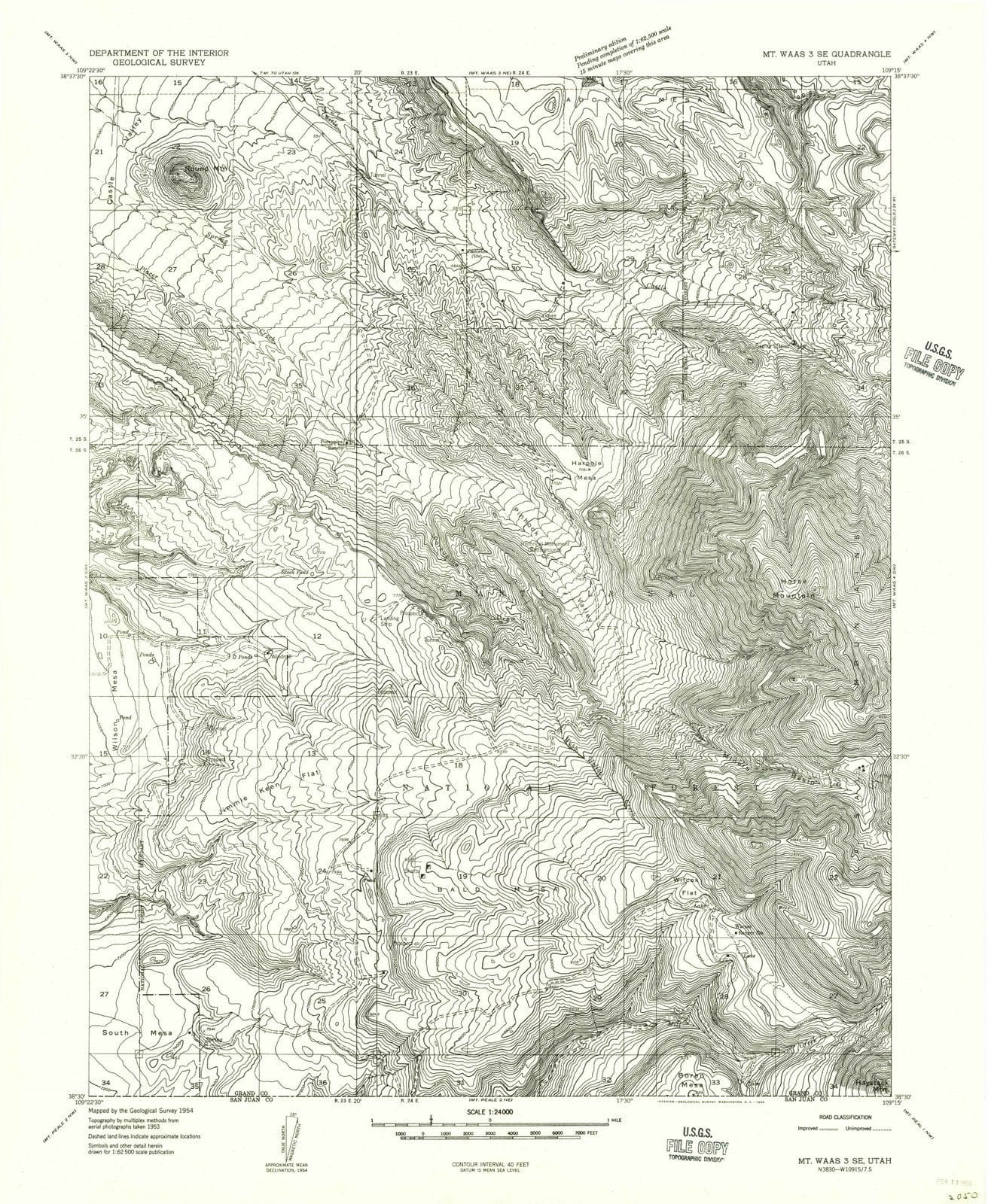 1954 Mt. Waas 3, UT - Utah - USGS Topographic Map v3