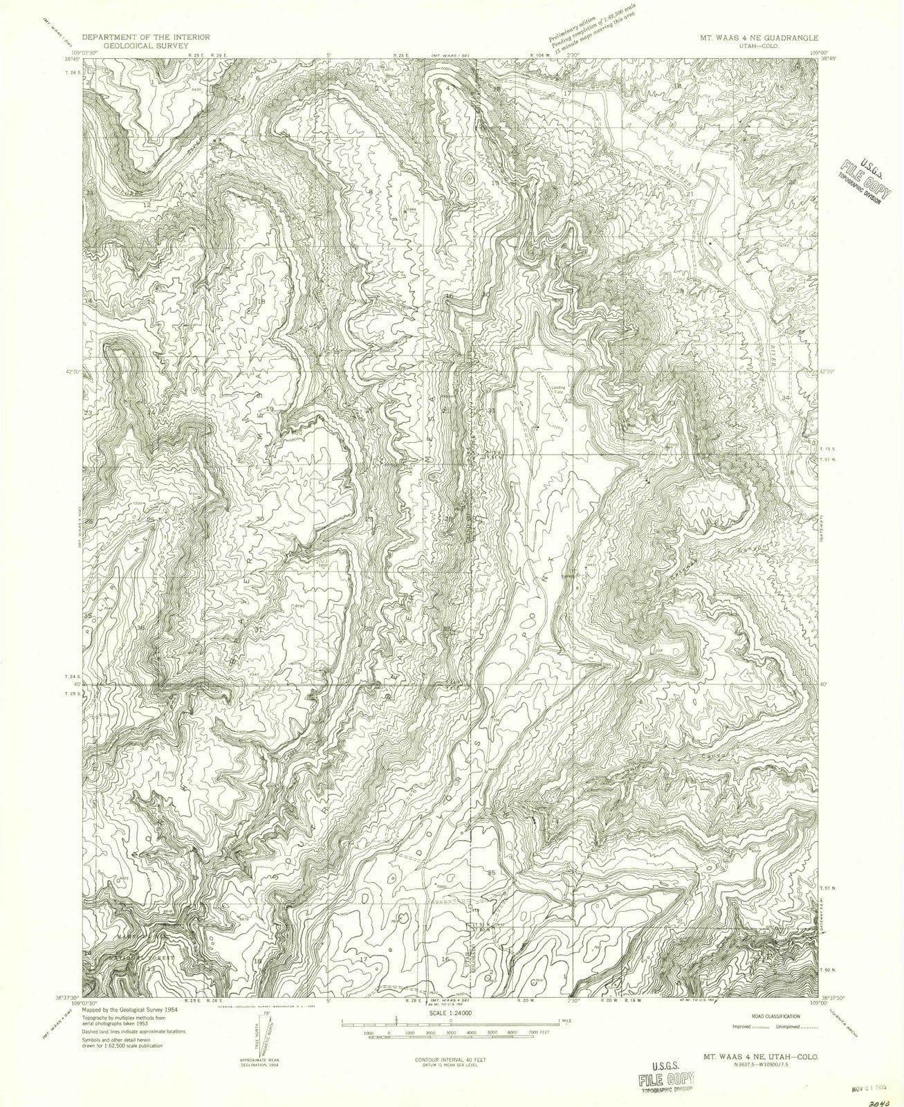 1954 Mt. Waas 4, CO - Colorado - USGS Topographic Map