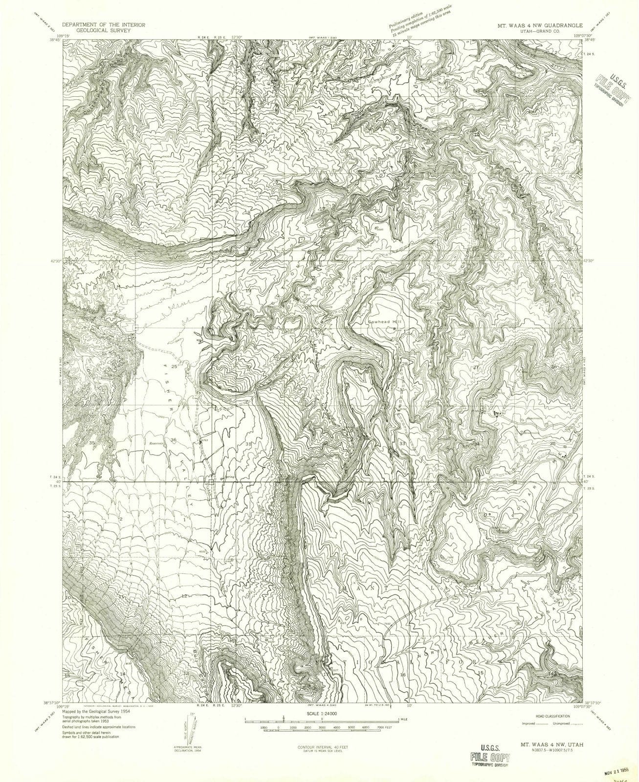 1954 Mt. Waas 4, UT - Utah - USGS Topographic Map