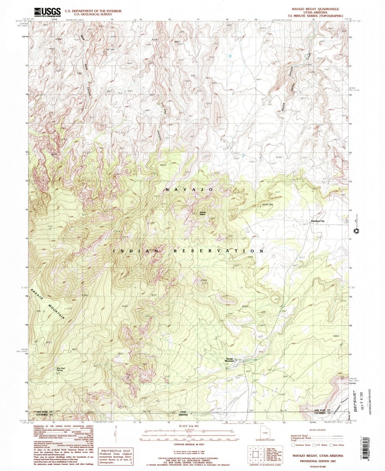 1987 Navajo Begay, UT - Utah - USGS Topographic Map