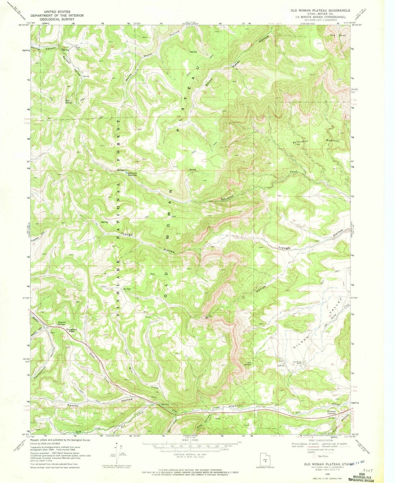 1968 Old Woman Plateau, UT - Utah - USGS Topographic Map