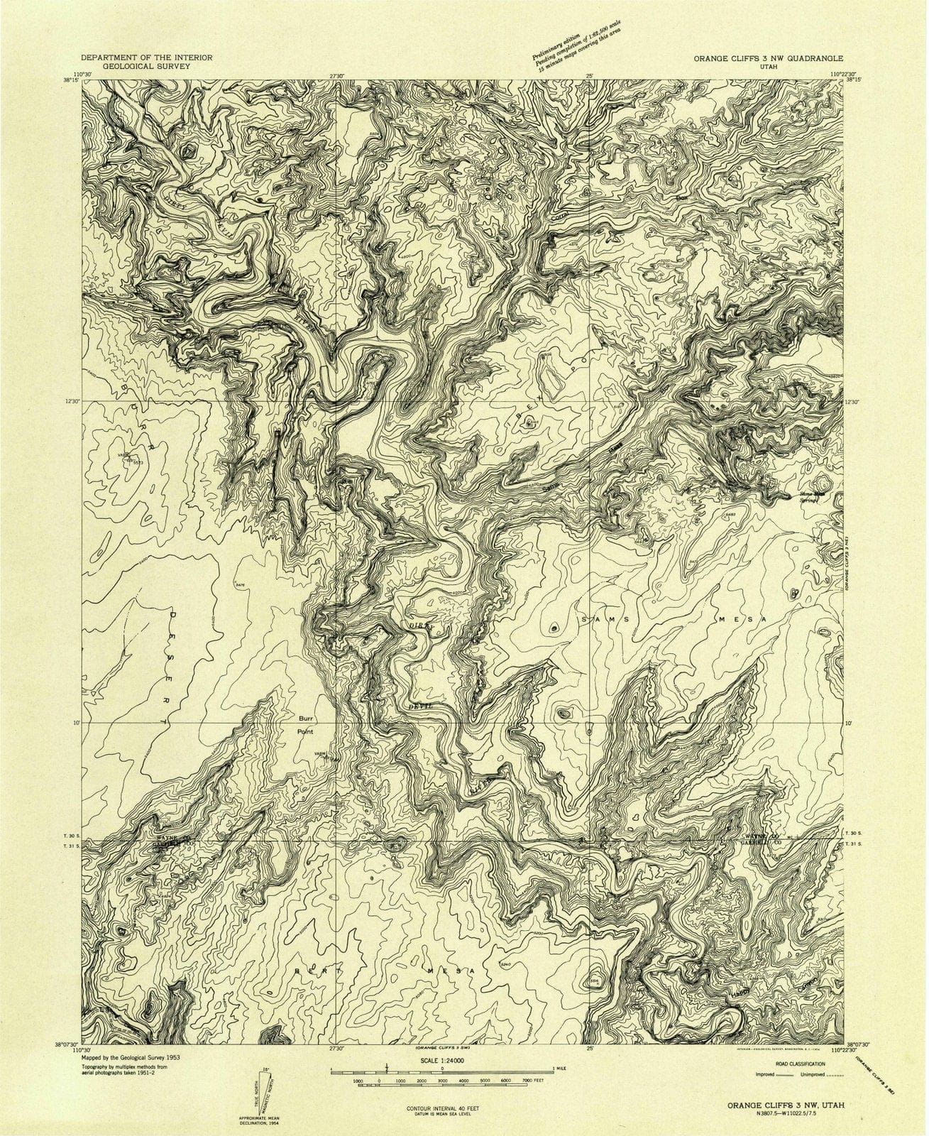 1953 Orange Cliffs 3, UT - Utah - USGS Topographic Map v2