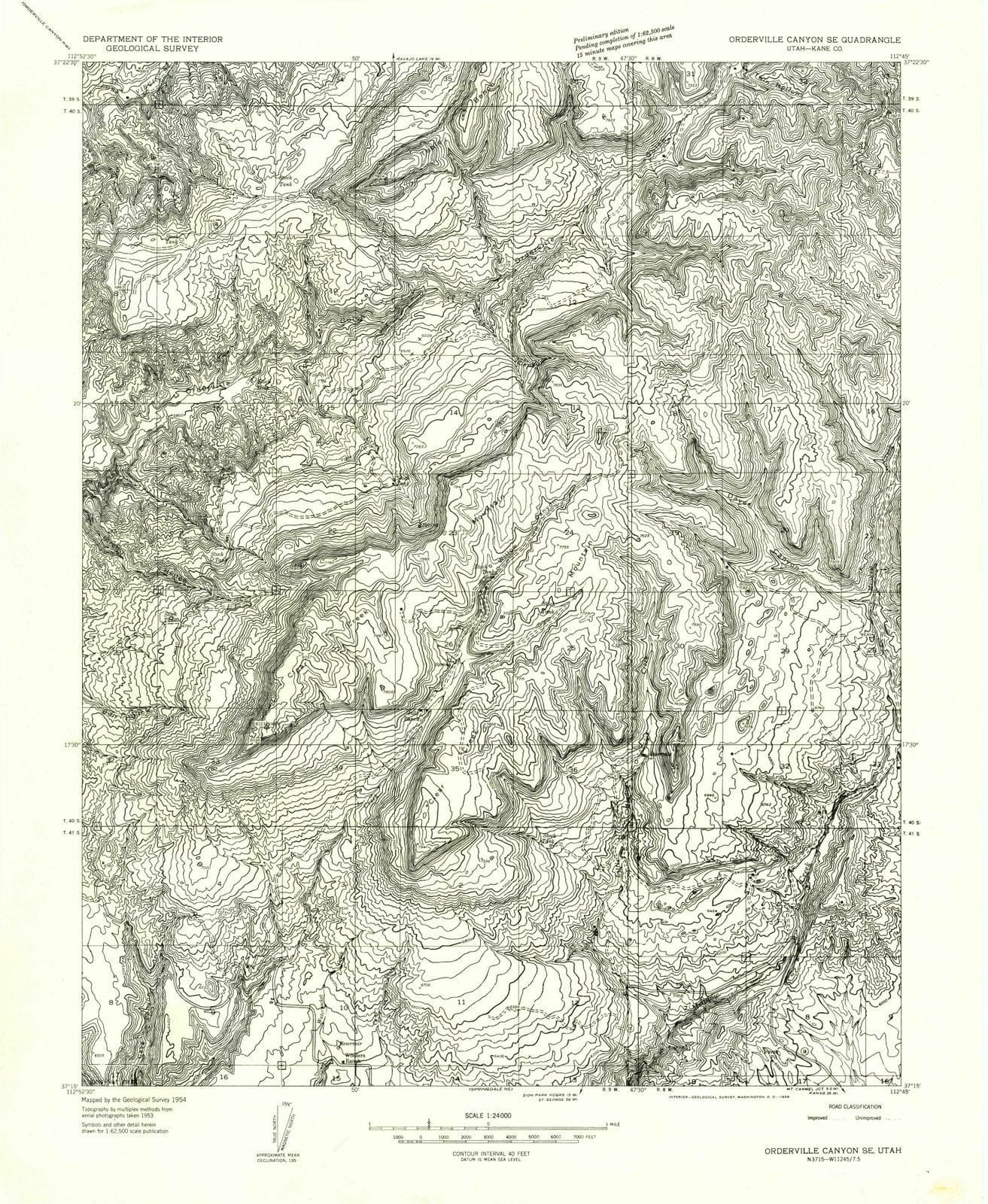 1954 Orderville Canyon, UT - Utah - USGS Topographic Map v2