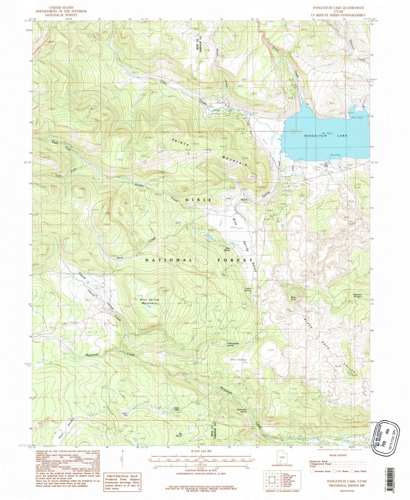 1985 Panguitch Lake, UT - Utah - USGS Topographic Map
