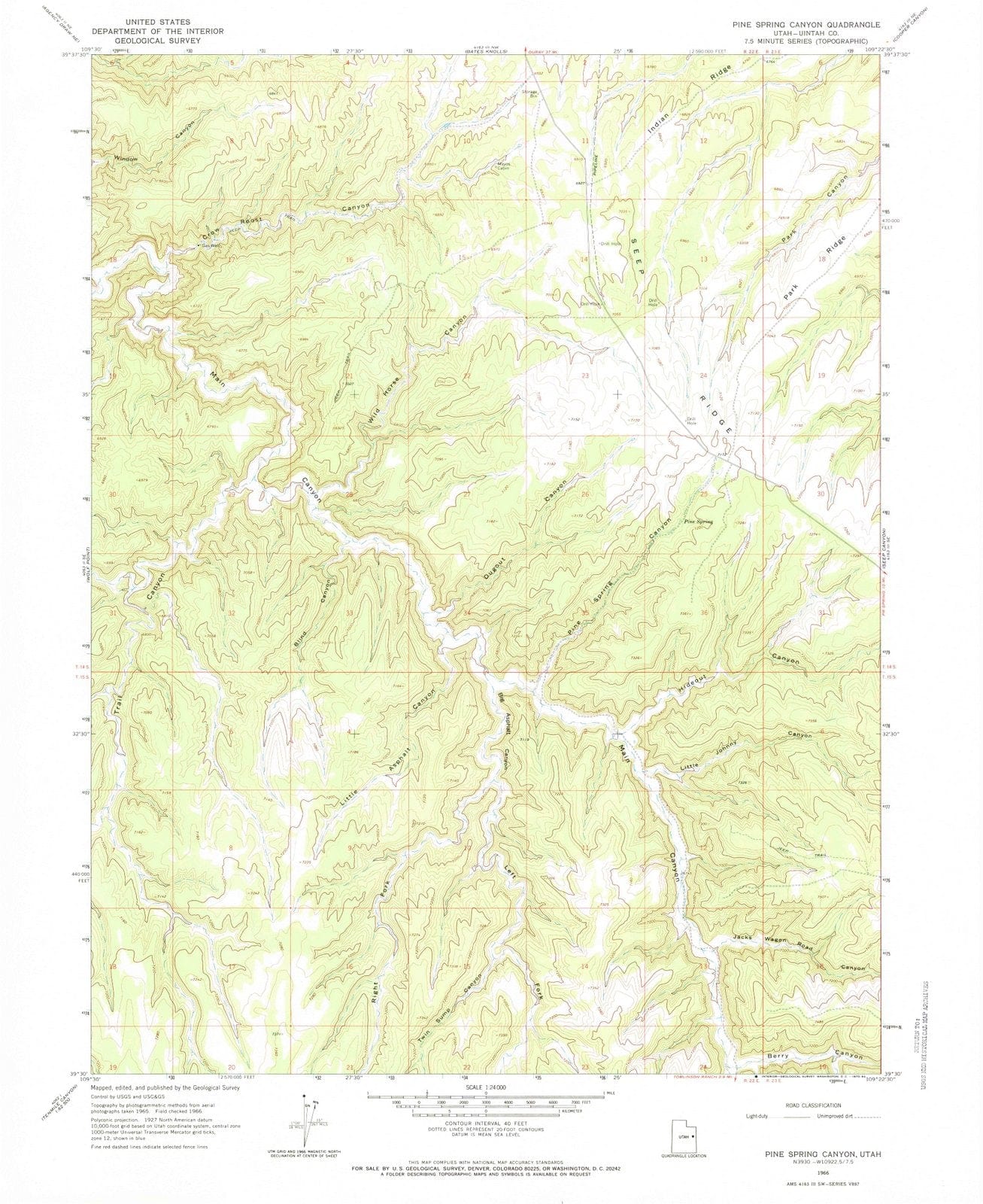1966 Pine Spring Canyon, UT - Utah - USGS Topographic Map