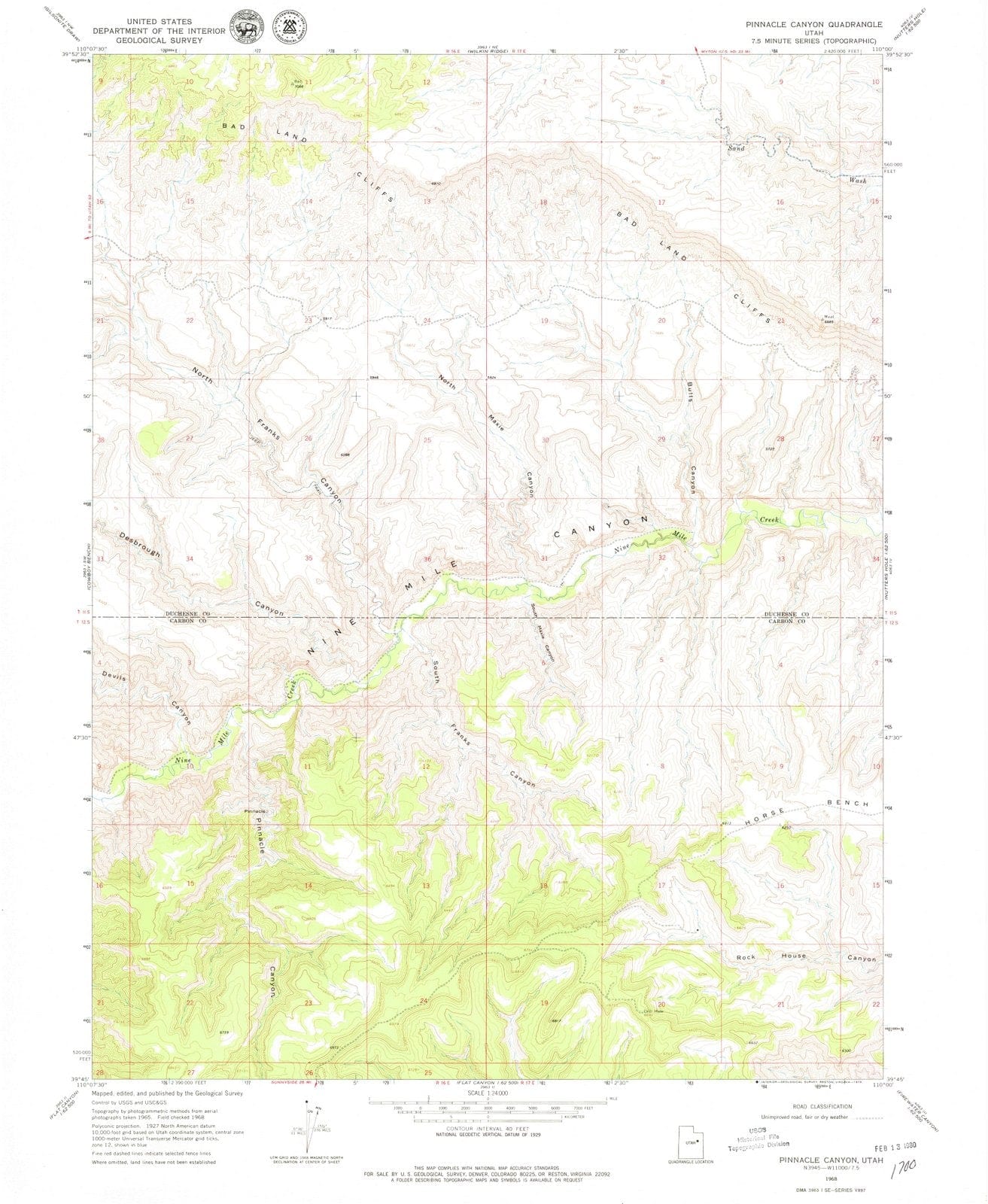 1968 Pinnacle Canyon, UT - Utah - USGS Topographic Map