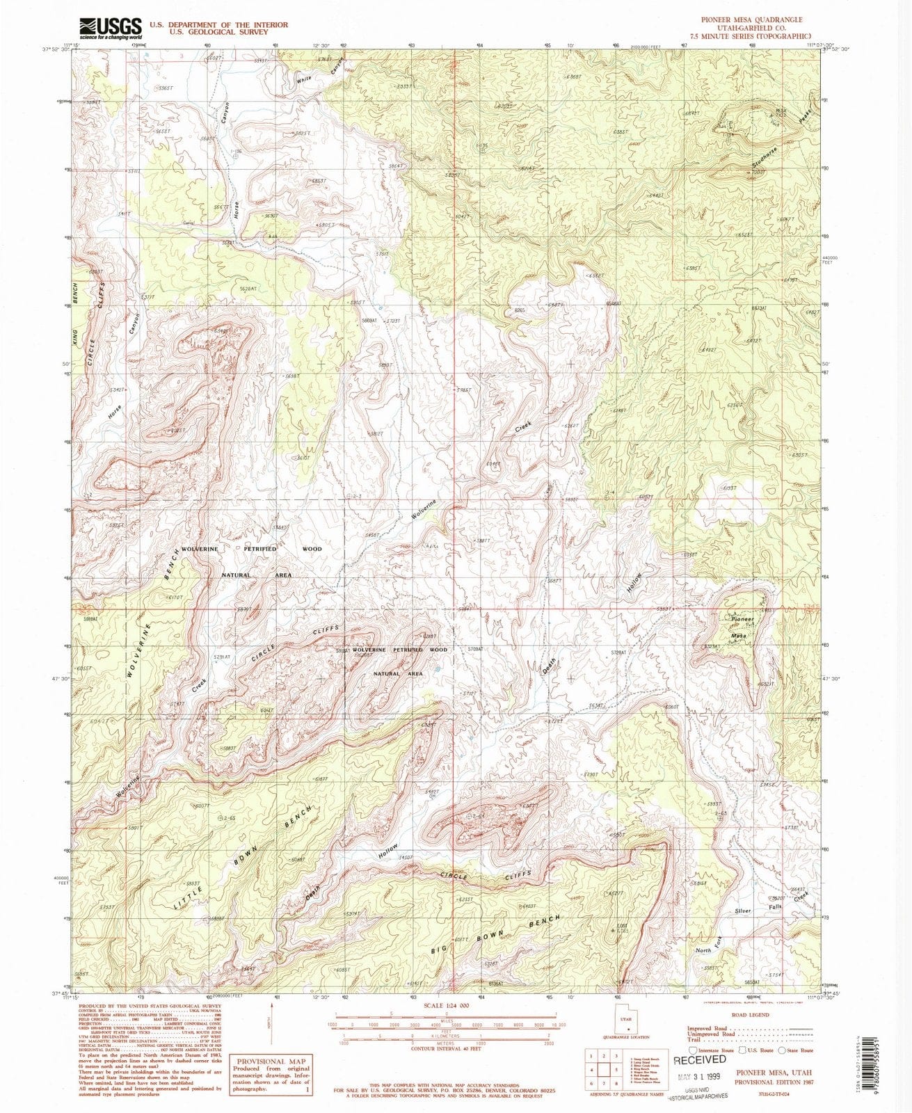 1987 Pioneer Mesa, UT - Utah - USGS Topographic Map