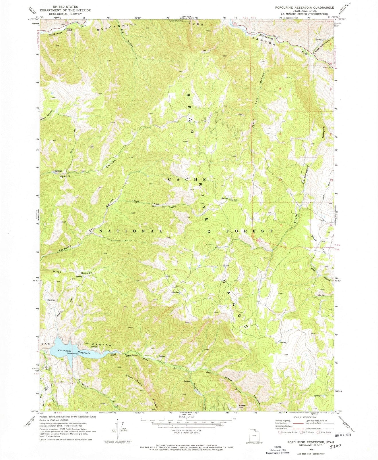 1969 Porcupine Reservoir, UT - Utah - USGS Topographic Map
