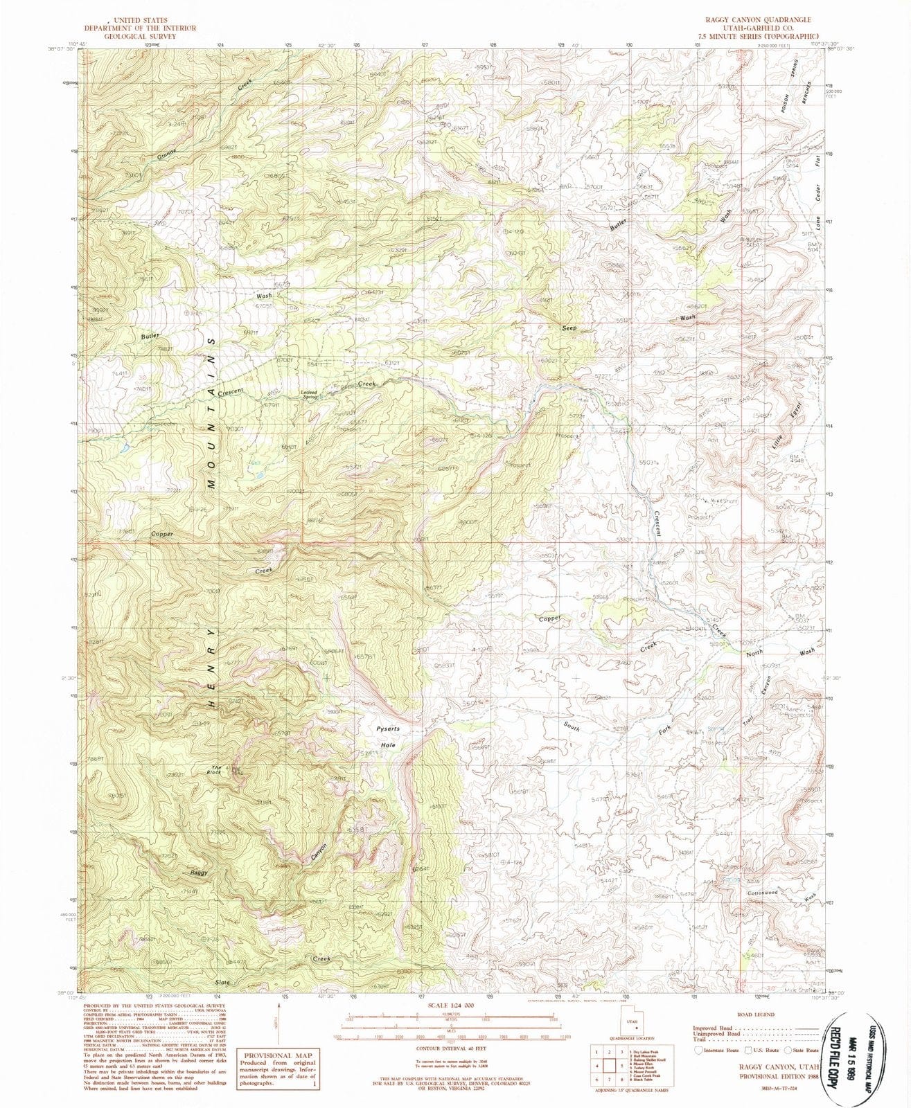 1988 Raggy Canyon, UT - Utah - USGS Topographic Map