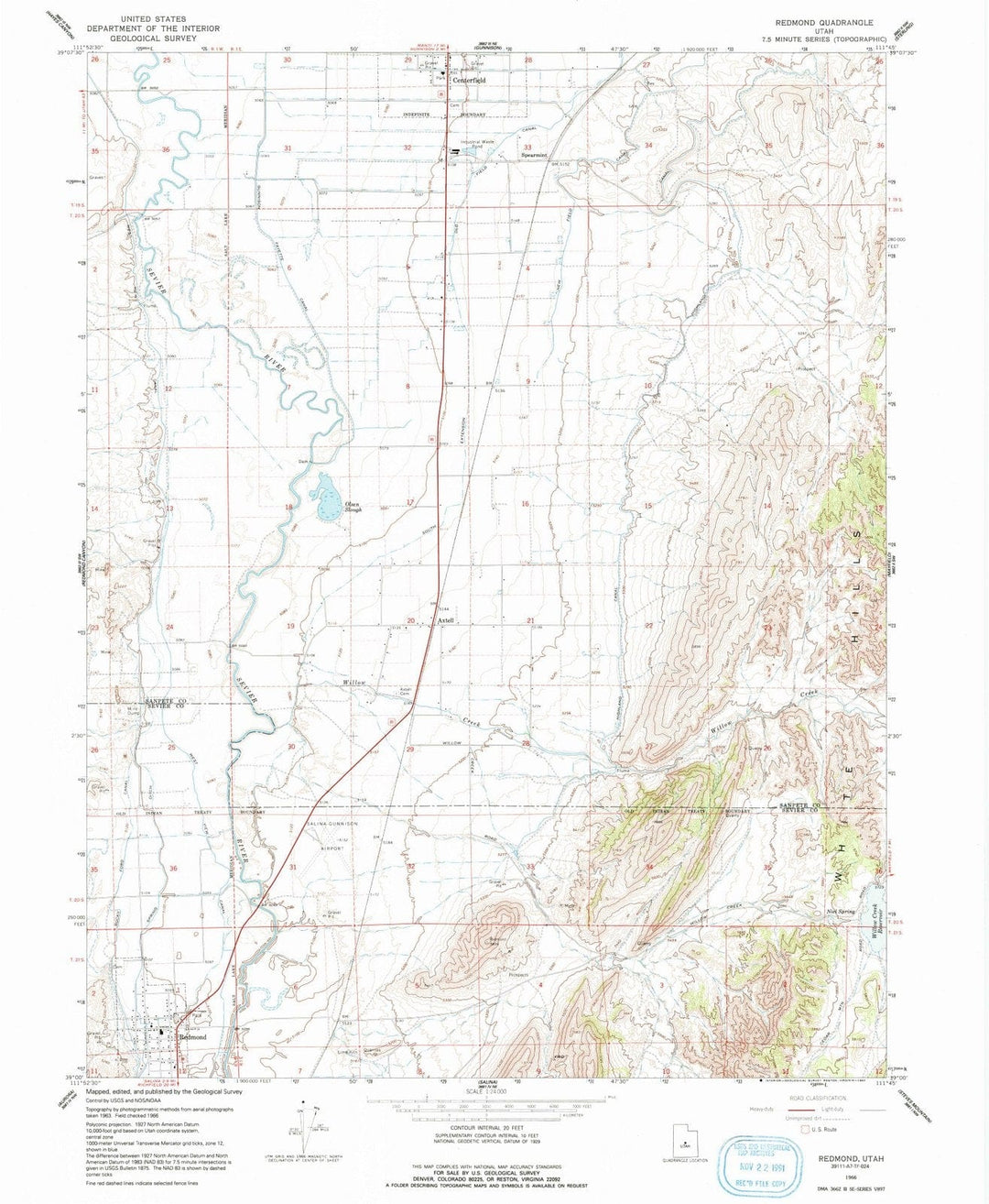 1966 Redmond, UT - Utah - USGS Topographic Map