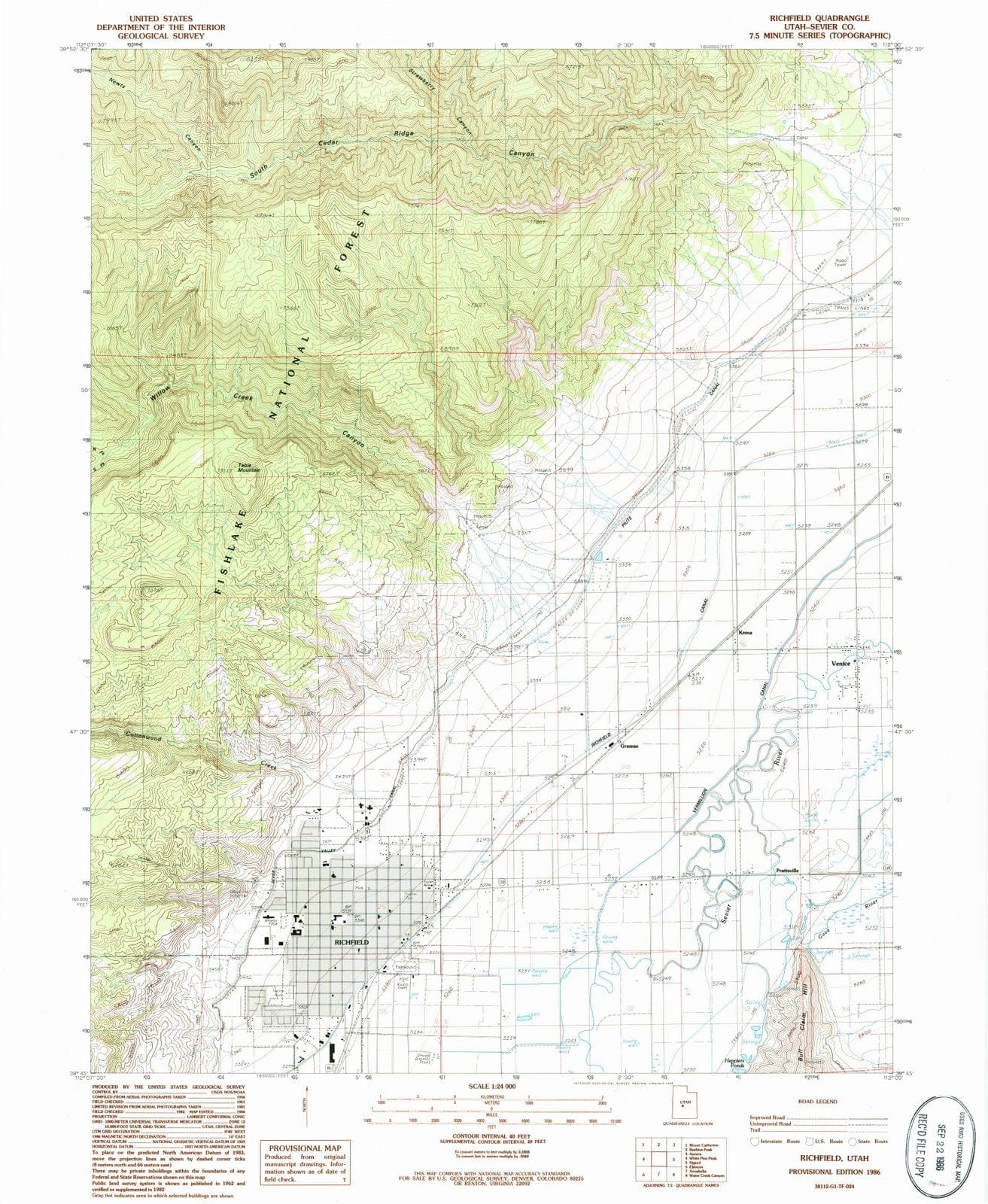 1986 Richfield, UT - Utah - USGS Topographic Map