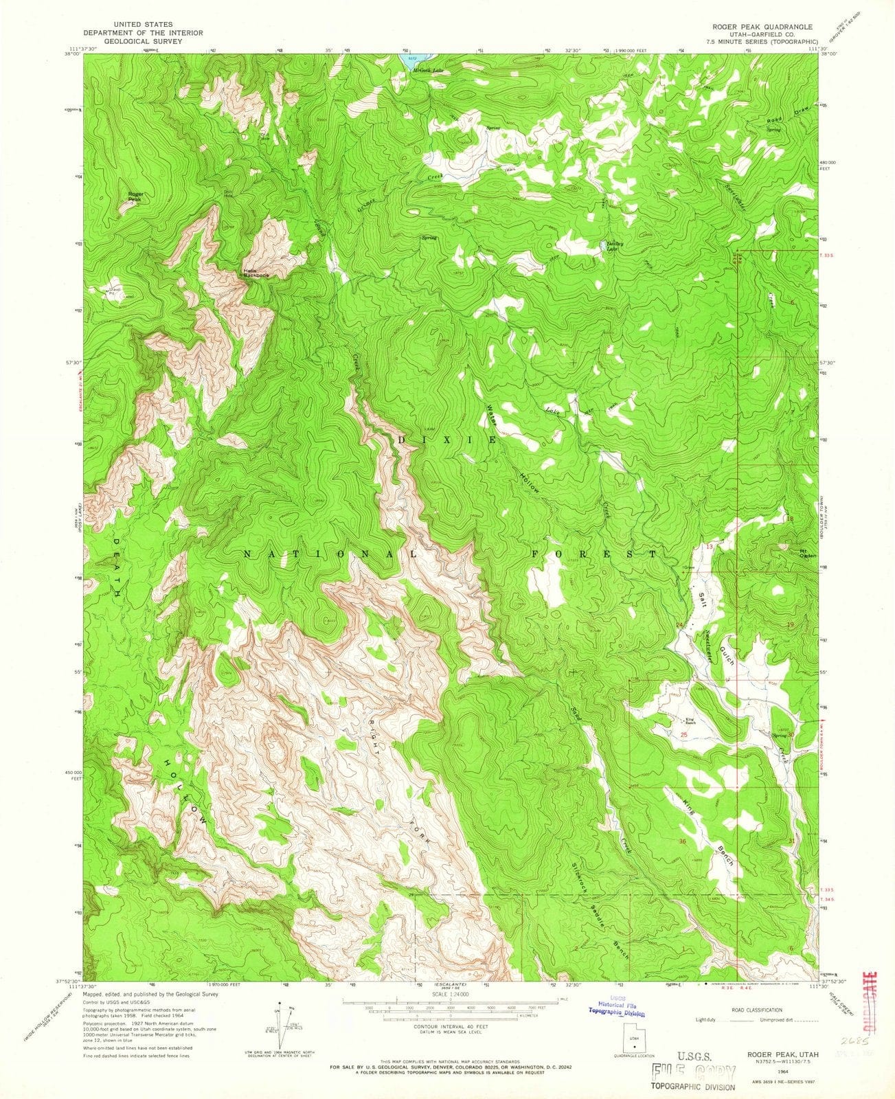 1964 Roger Peak, UT - Utah - USGS Topographic Map