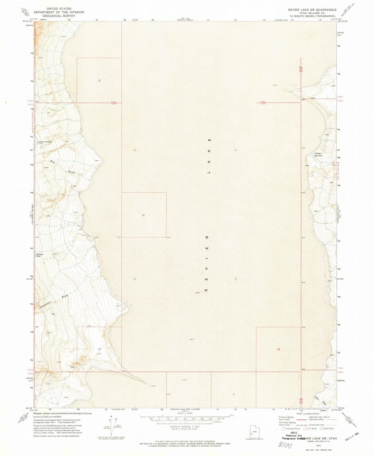 1972 Sevier Lake, UT - Utah - USGS Topographic Map v2