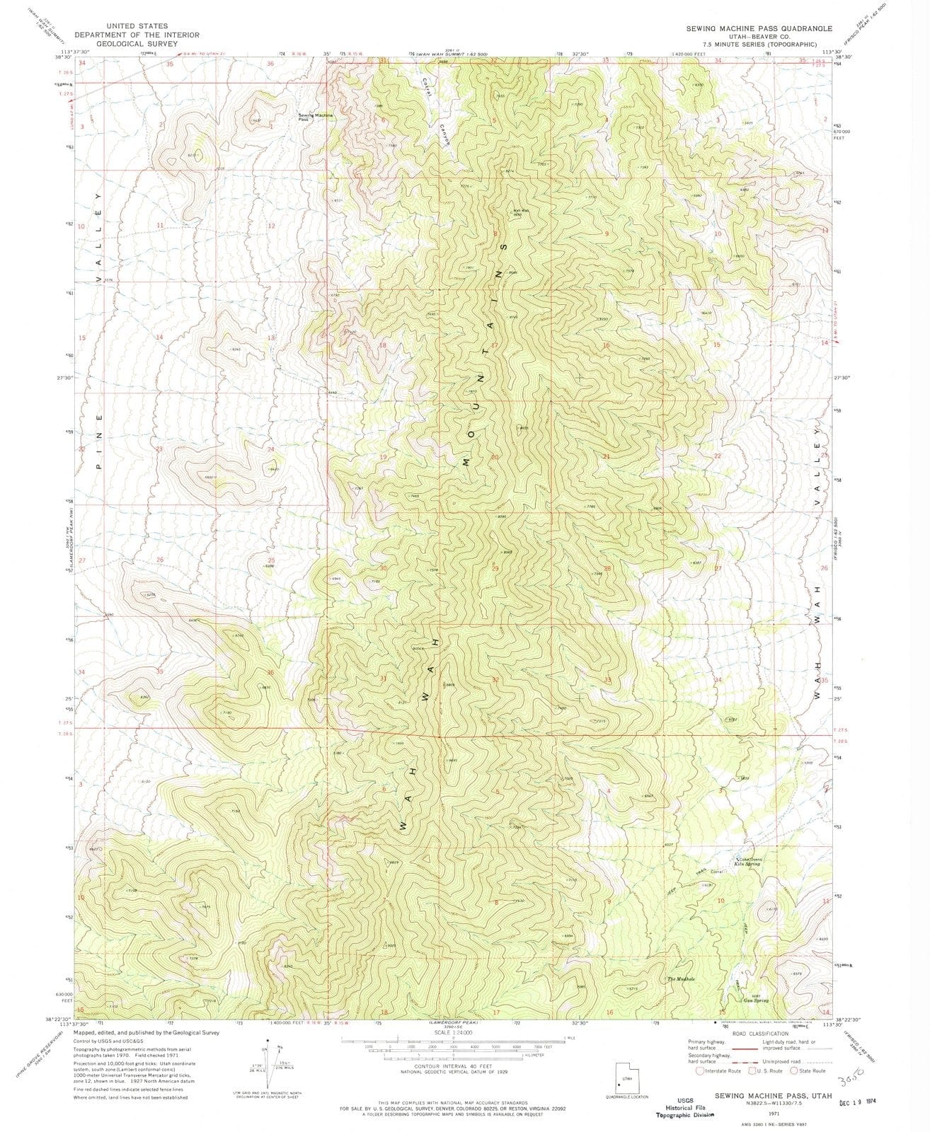 1971 Sewing Machine Pass, UT - Utah - USGS Topographic Map