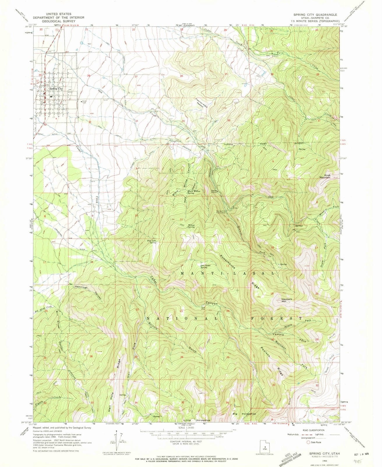 1966 Spring City, UT - Utah - USGS Topographic Map