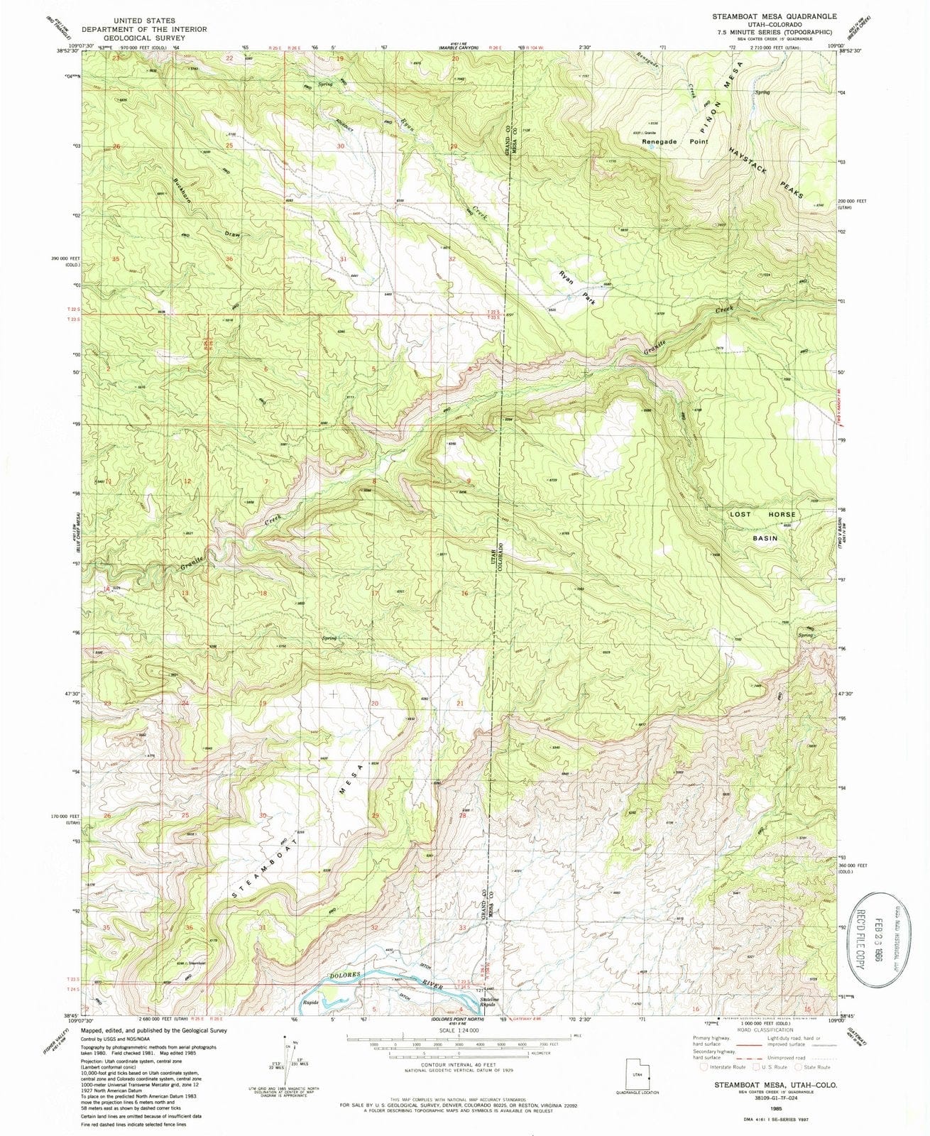 1985 Steamboat Mesa, UT - Utah - USGS Topographic Map