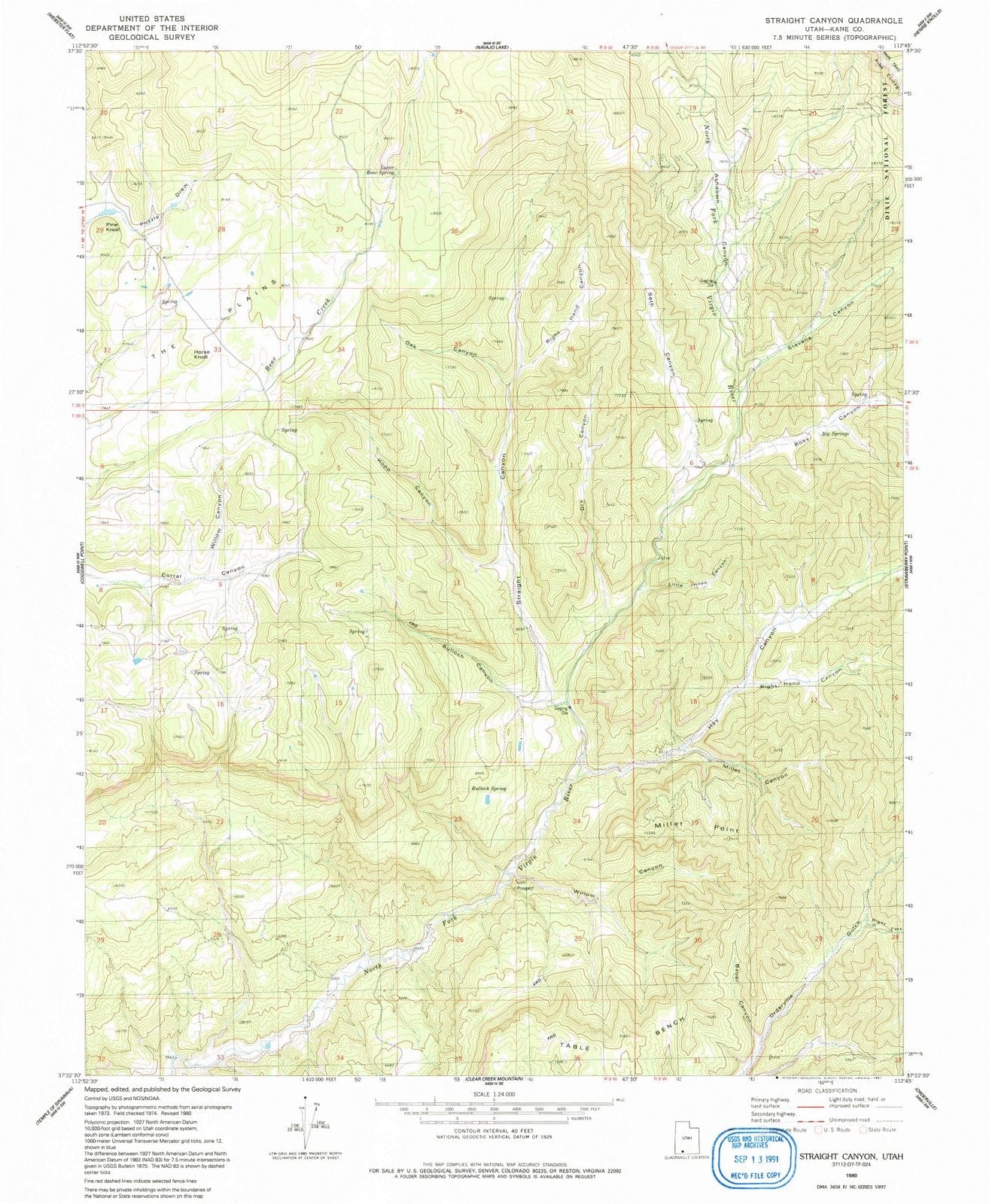1980 Straight Canyon, UT - Utah - USGS Topographic Map