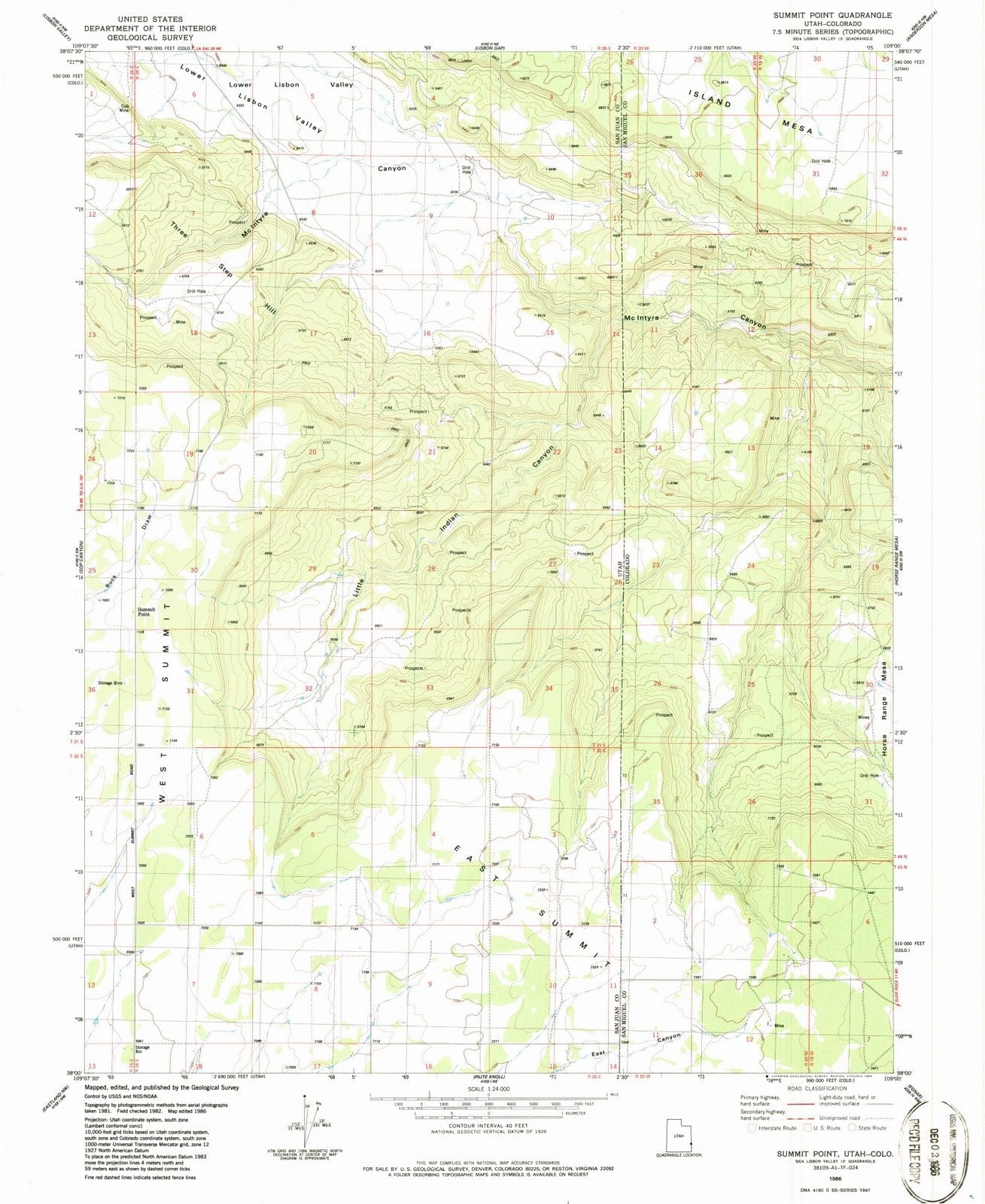 1986 Summit Point, UT - Utah - USGS Topographic Map