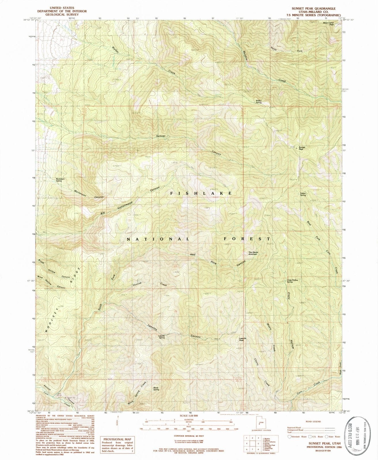 1986 Sunset Peak, UT - Utah - USGS Topographic Map