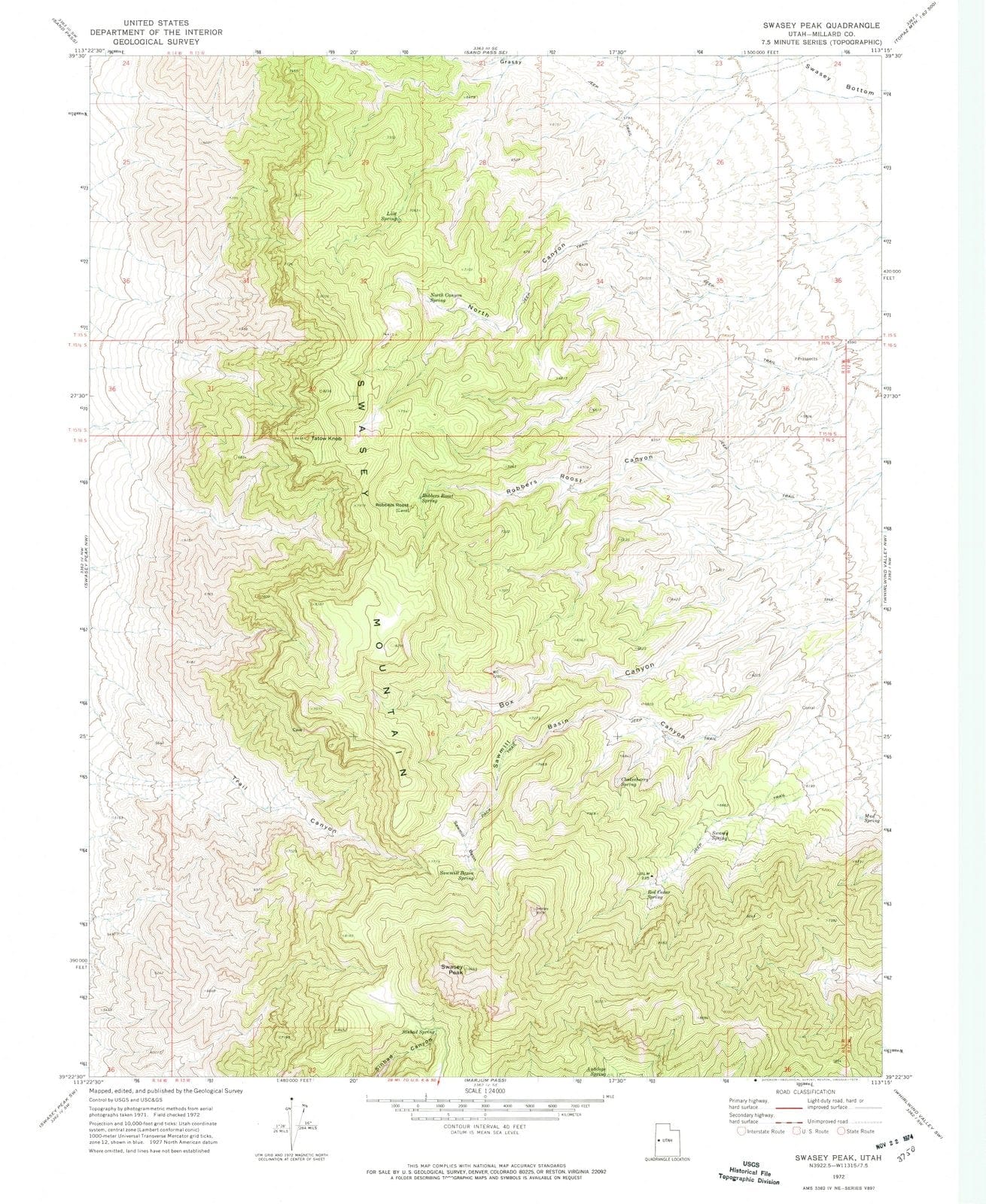 1972 Swasey Peak, UT - Utah - USGS Topographic Map v3