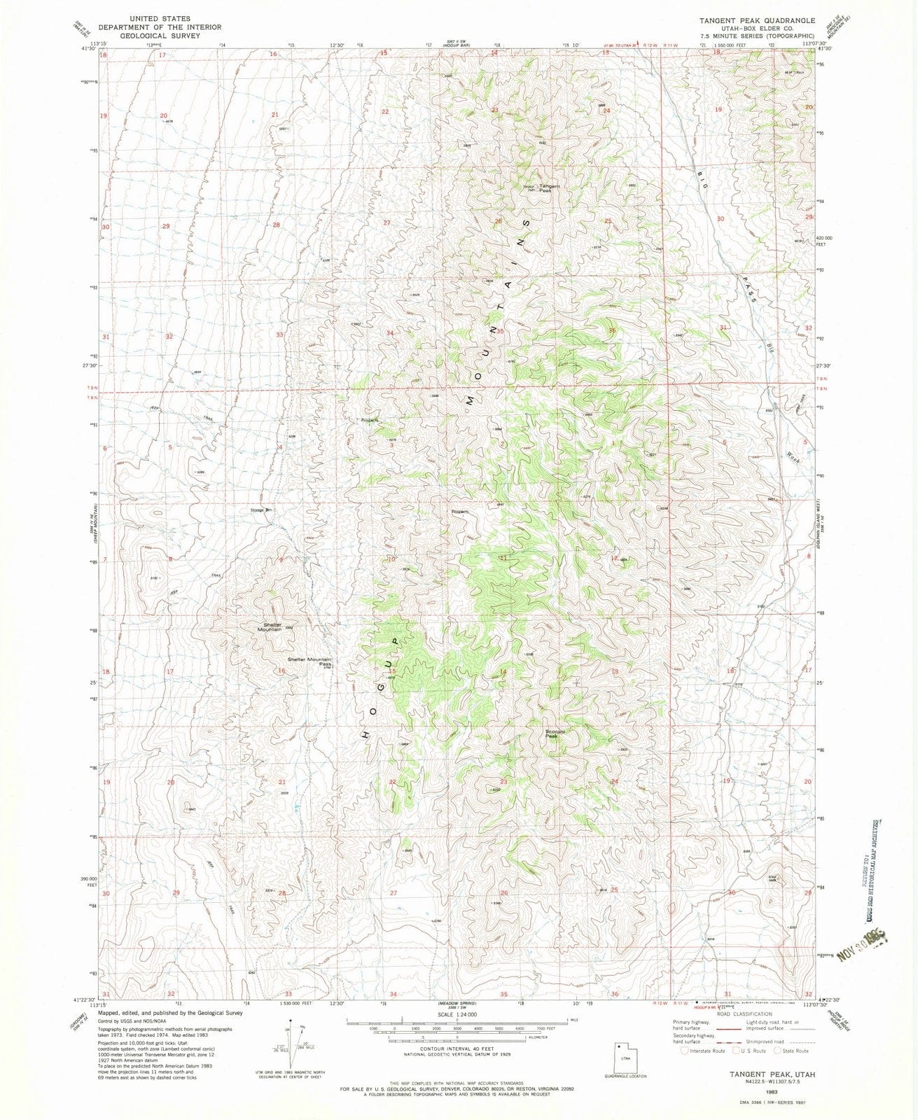 1983 Tangent Peak, UT - Utah - USGS Topographic Map