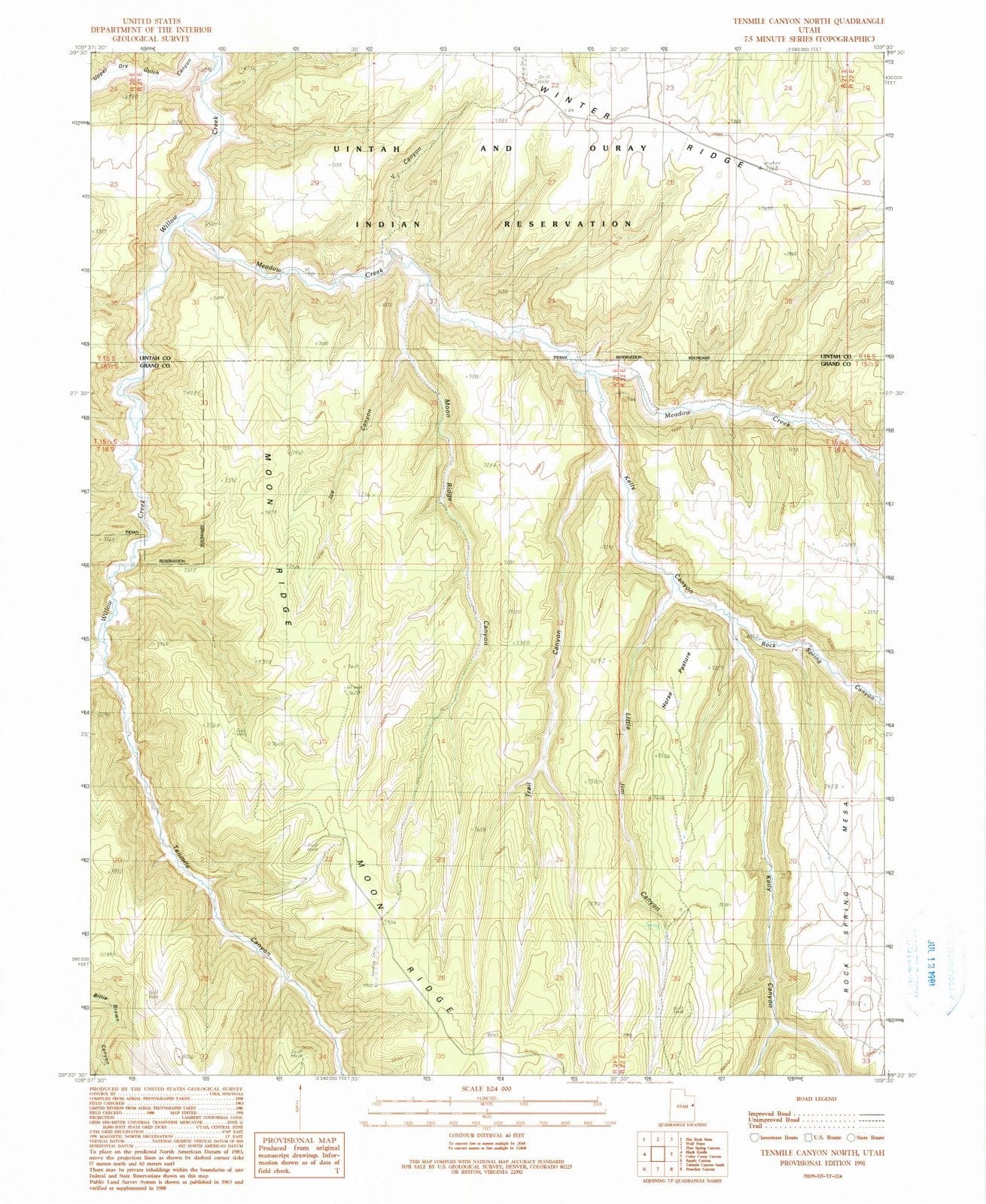 1991 Tenmile Canyon North, UT - Utah - USGS Topographic Map
