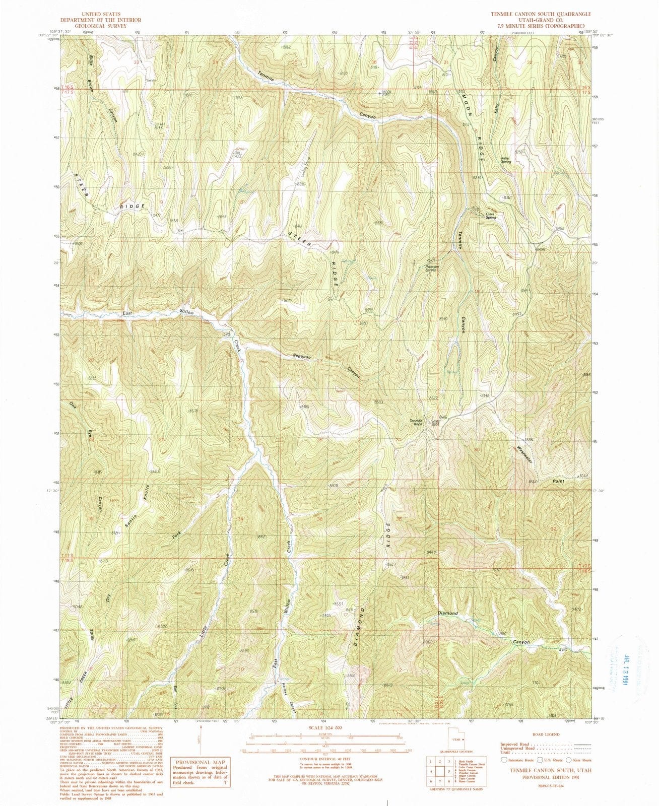 1991 Tenmile Canyon South, UT - Utah - USGS Topographic Map