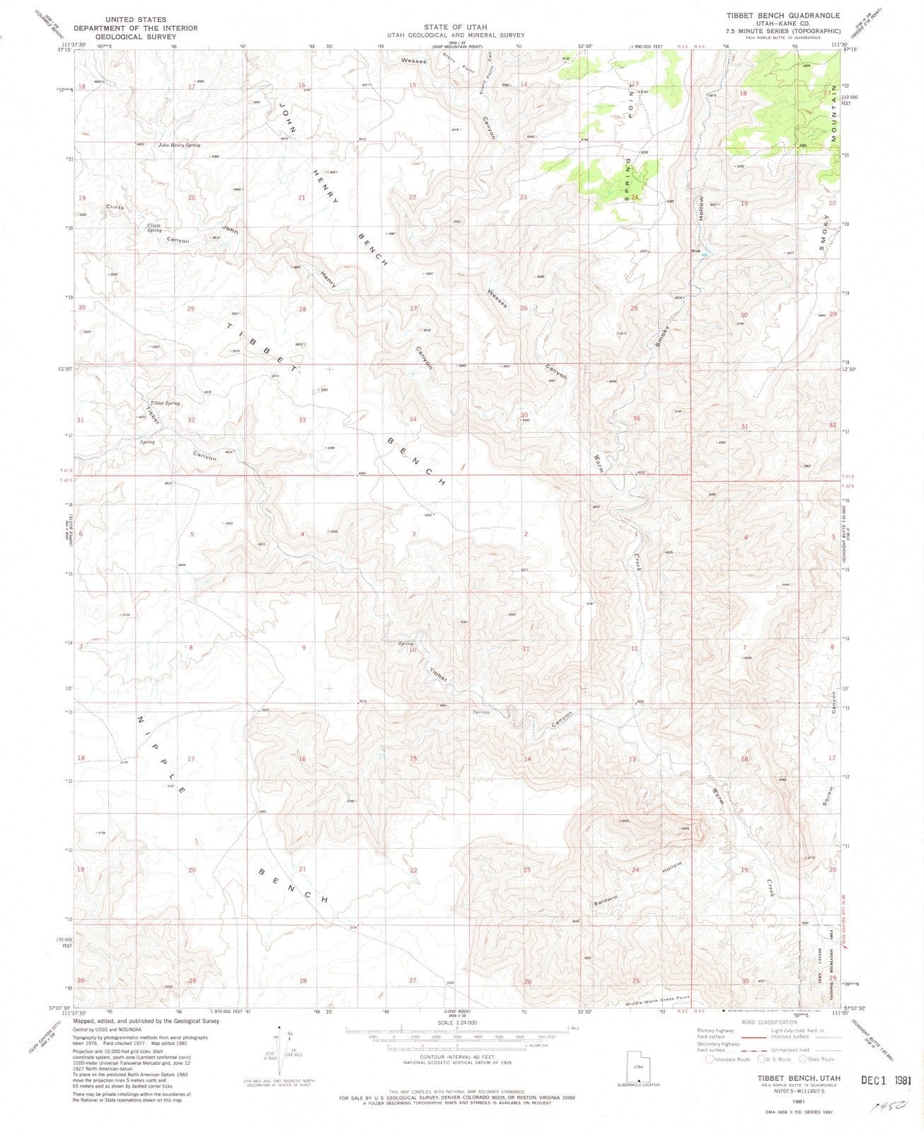 1981 Tibbet Bench, UT - Utah - USGS Topographic Map