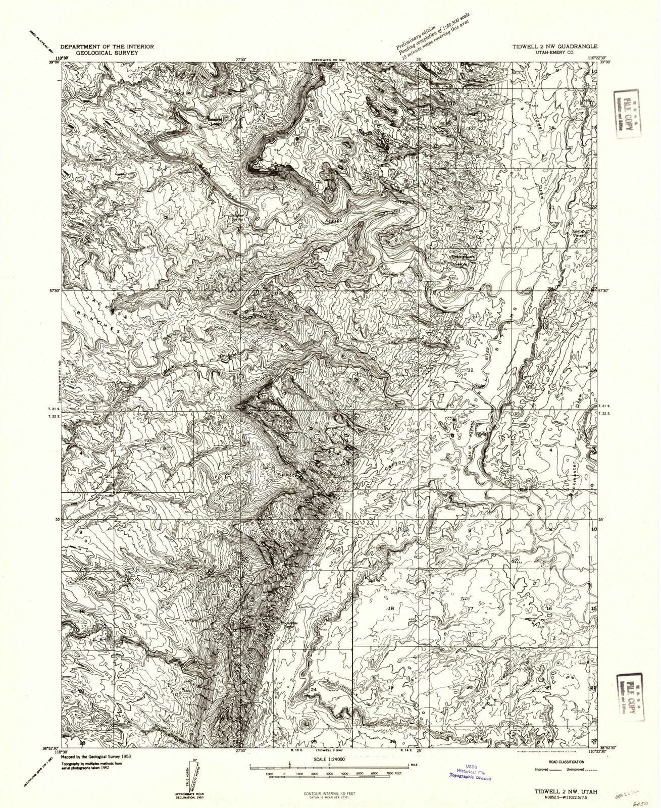1953 Tidwell 2, UT - Utah - USGS Topographic Map