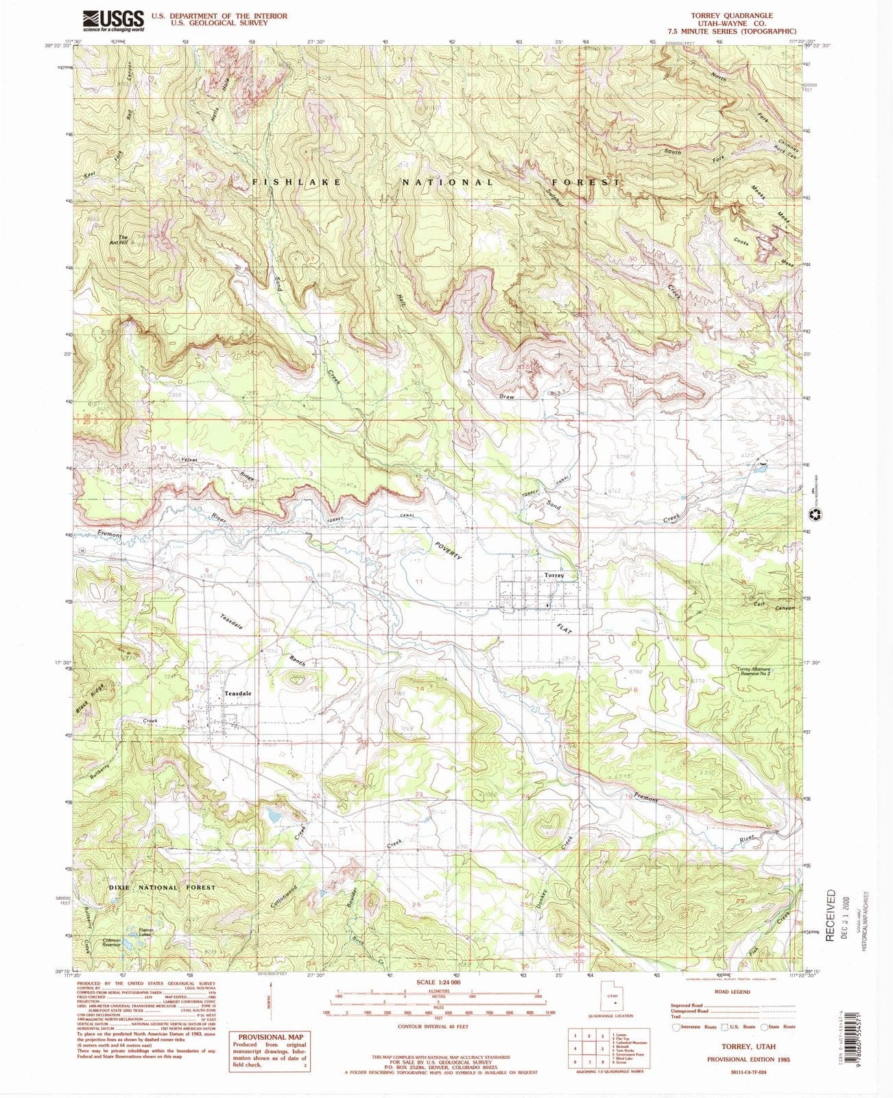 1985 Torrey, UT - Utah - USGS Topographic Map