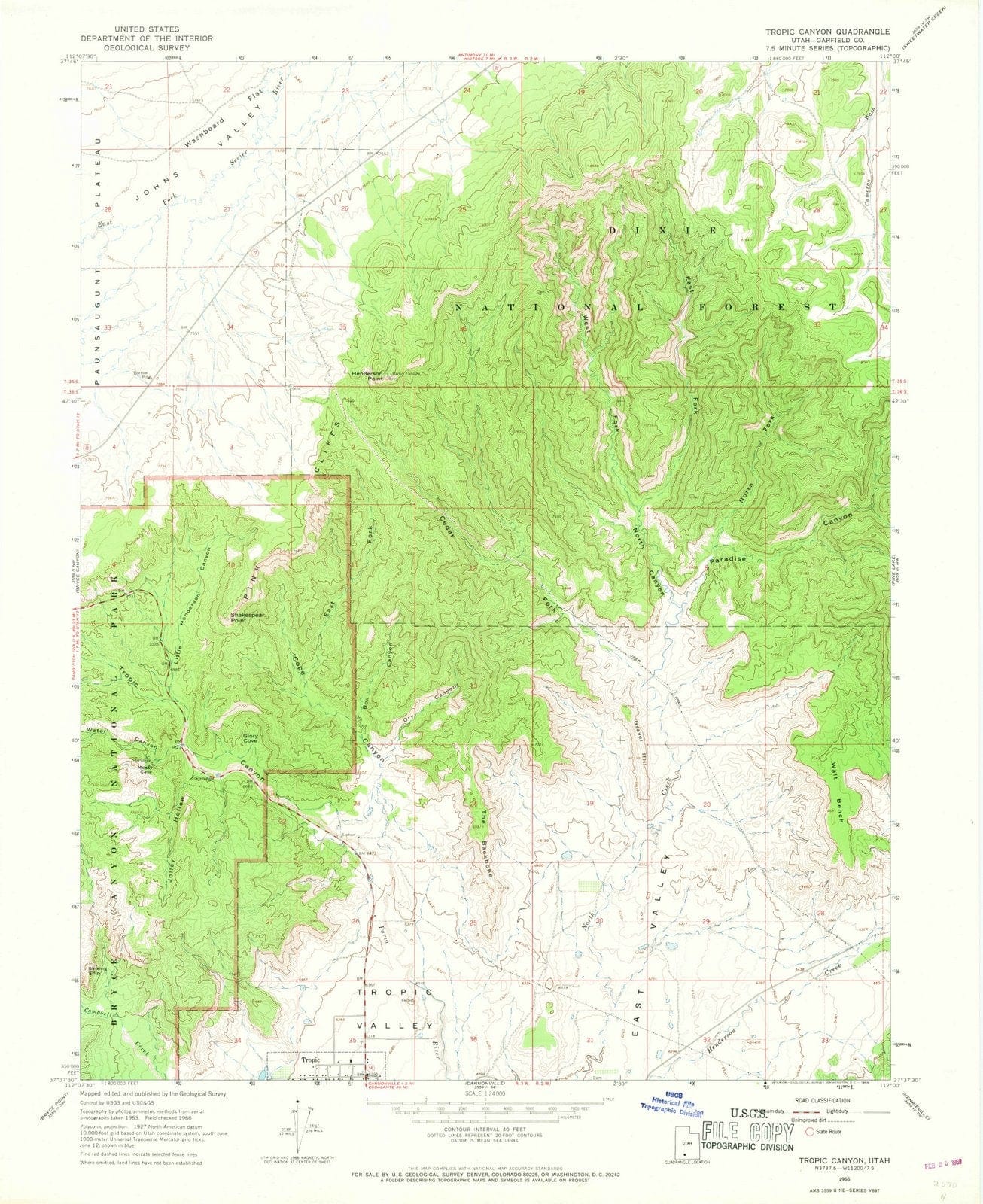 1966 Tropic Canyon, UT - Utah - USGS Topographic Map