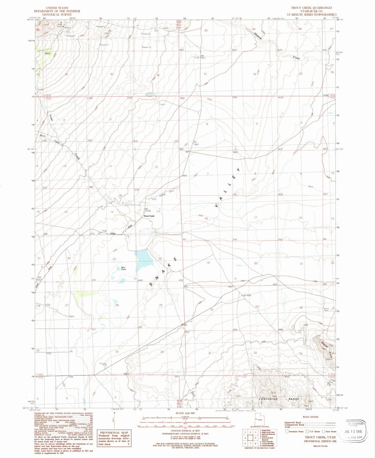 1991 Trout Creek, UT - Utah - USGS Topographic Map v2